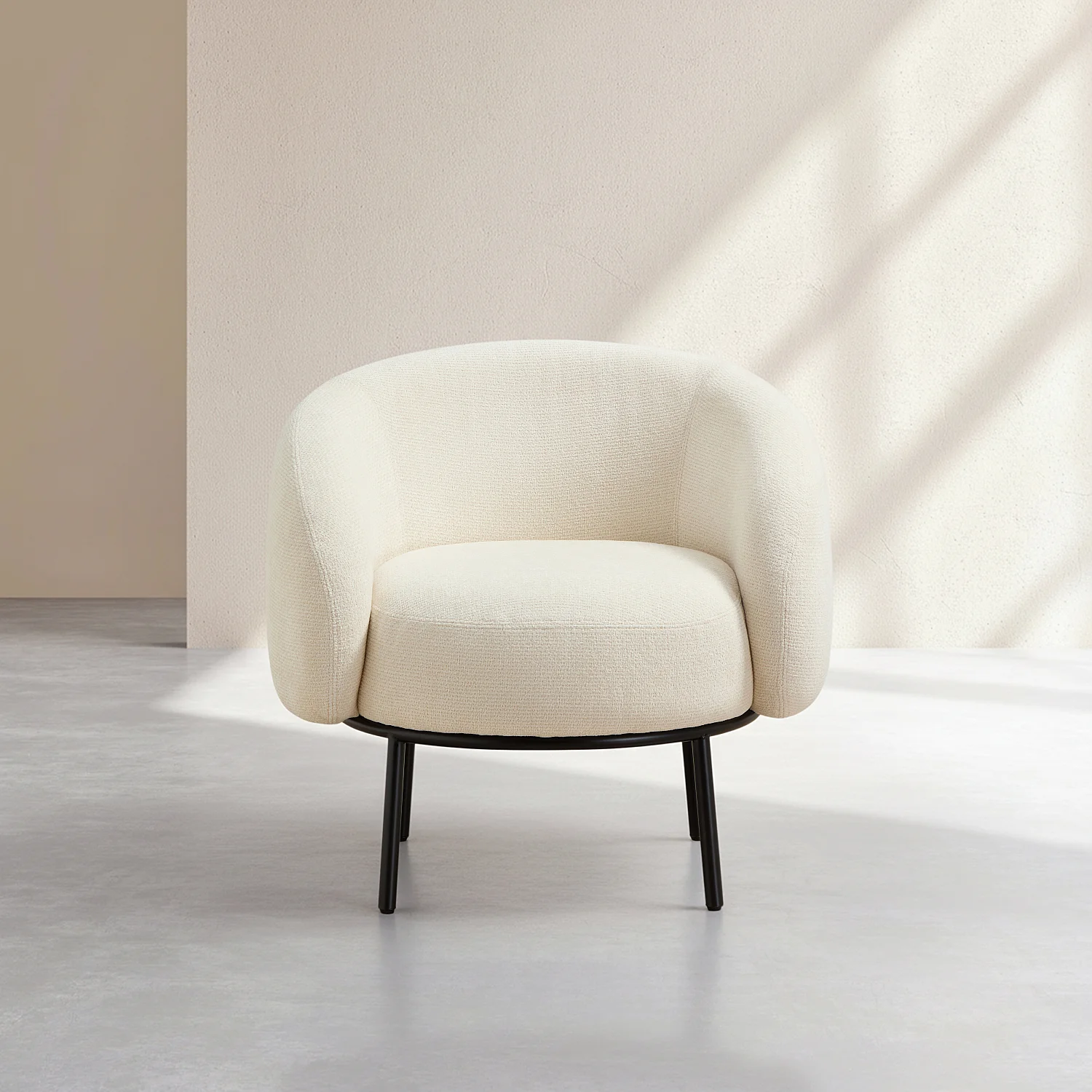 Fauteuil in chenille stof en zwart metaal - Ivoor - Design by Adrien Carvès - 2
