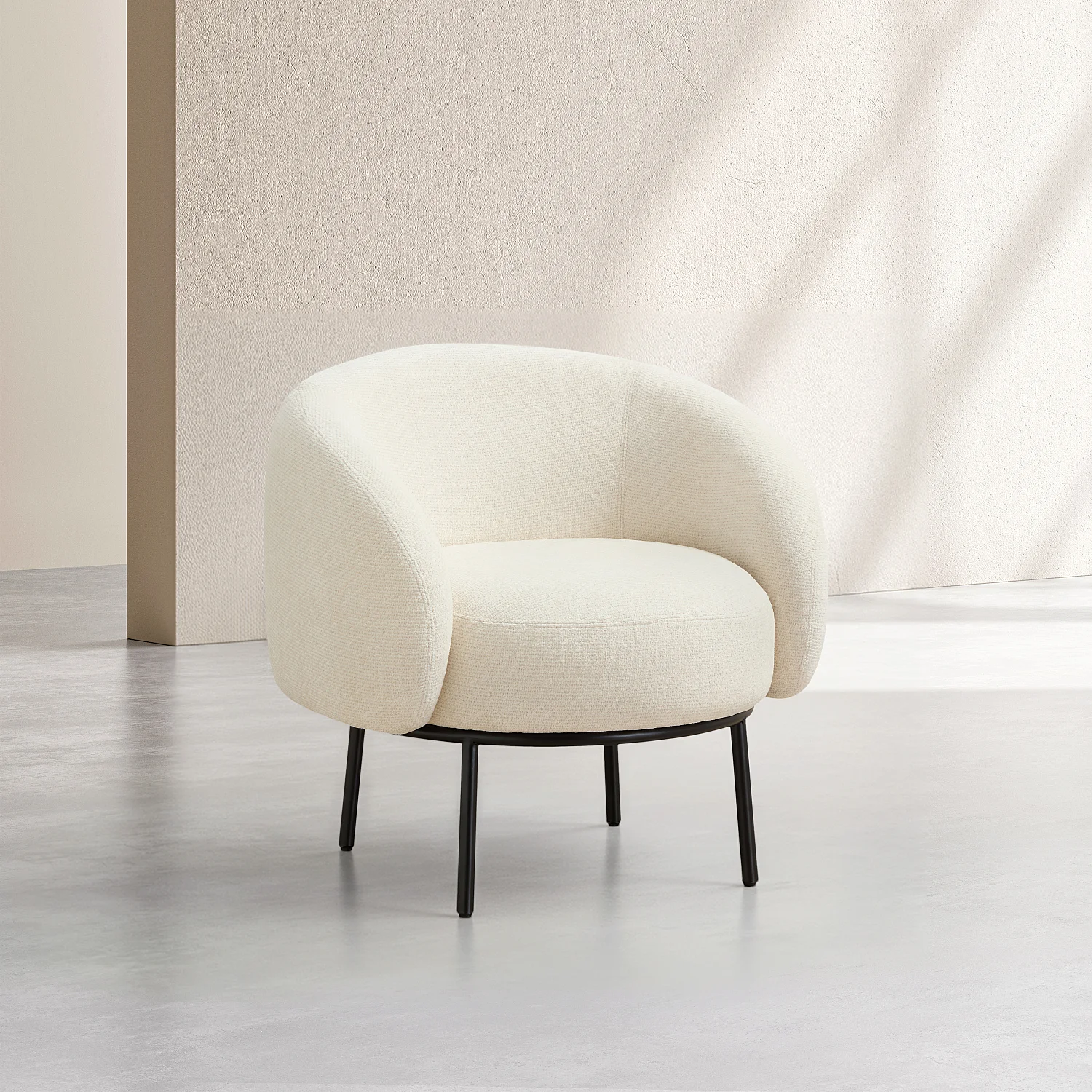 Fauteuil in chenille stof en zwart metaal - Ivoor - Design by Adrien Carvès - 5
