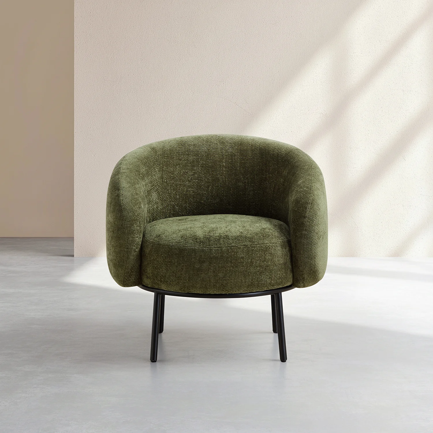 Fauteuil in chenille stof en zwart metaal - Kaki groen - Design by Adrien Carvès - 3