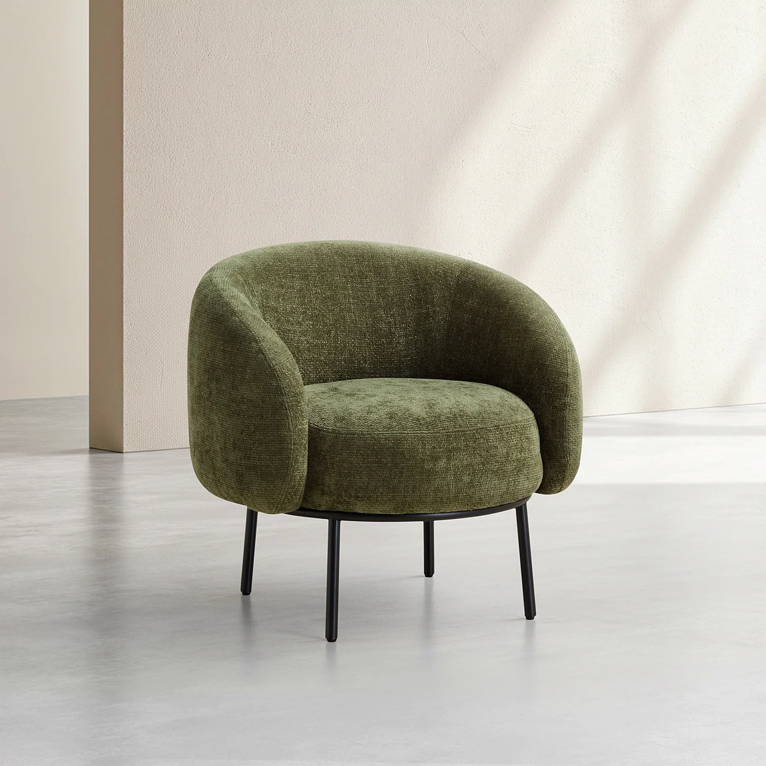 Fauteuil in chenille stof en zwart metaal - Kaki groen - Design by Adrien Carvès - 4