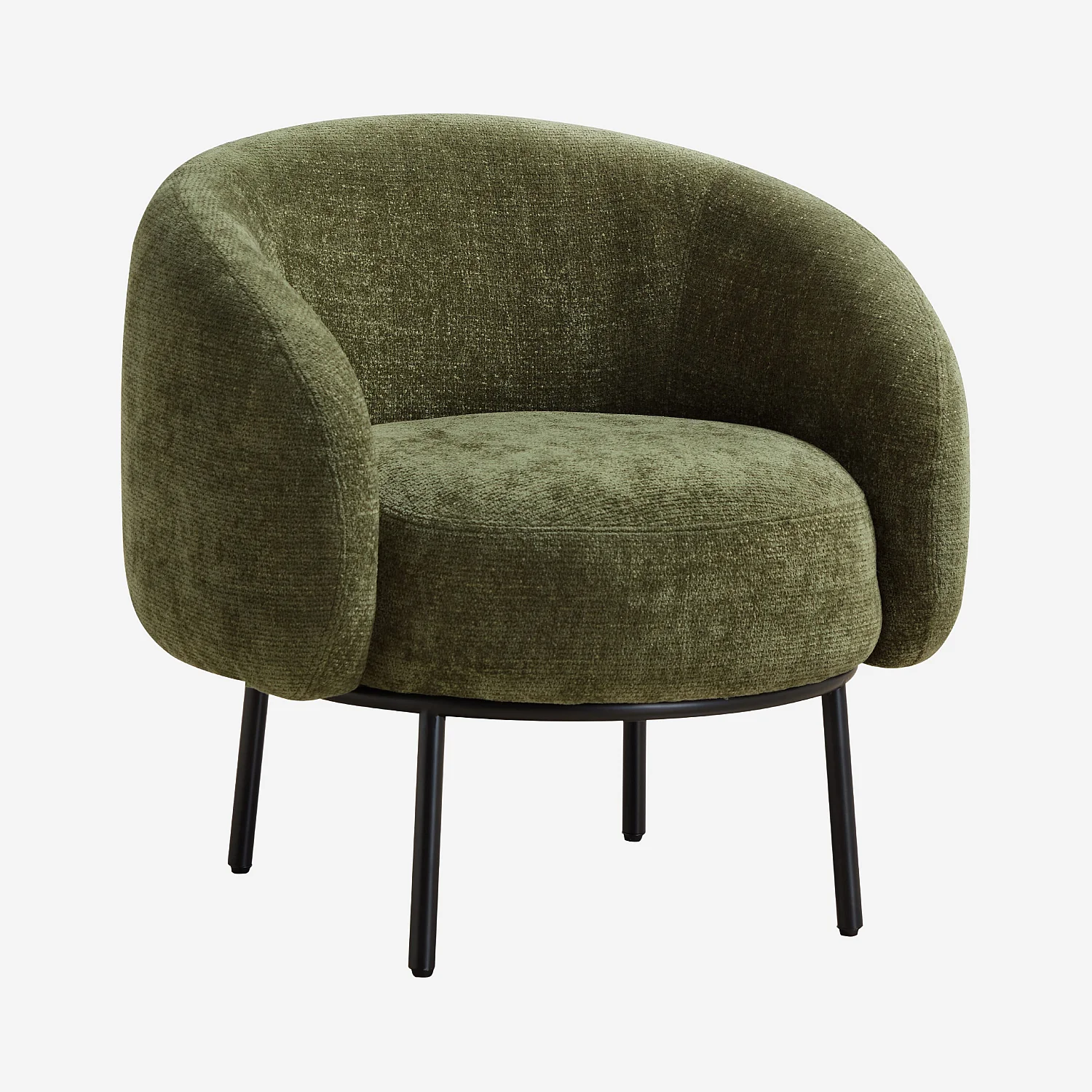 Fauteuil en tissu chenille et métal noir - Vert kaki - Design by Adrien Carvès - 3
