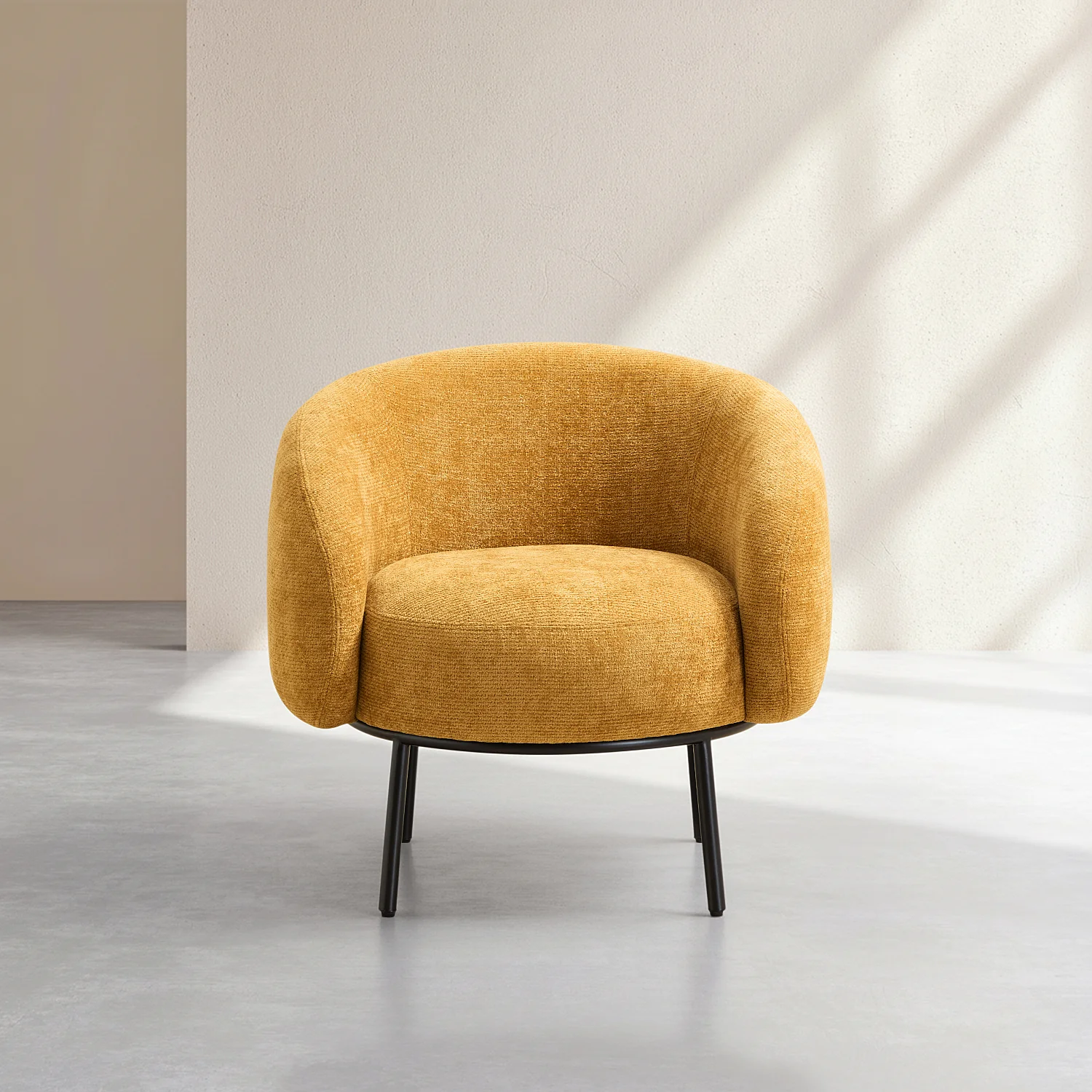 Fauteuil in chenille stof en zwart metaal - Oker geel - Design by Adrien Carvès - 3