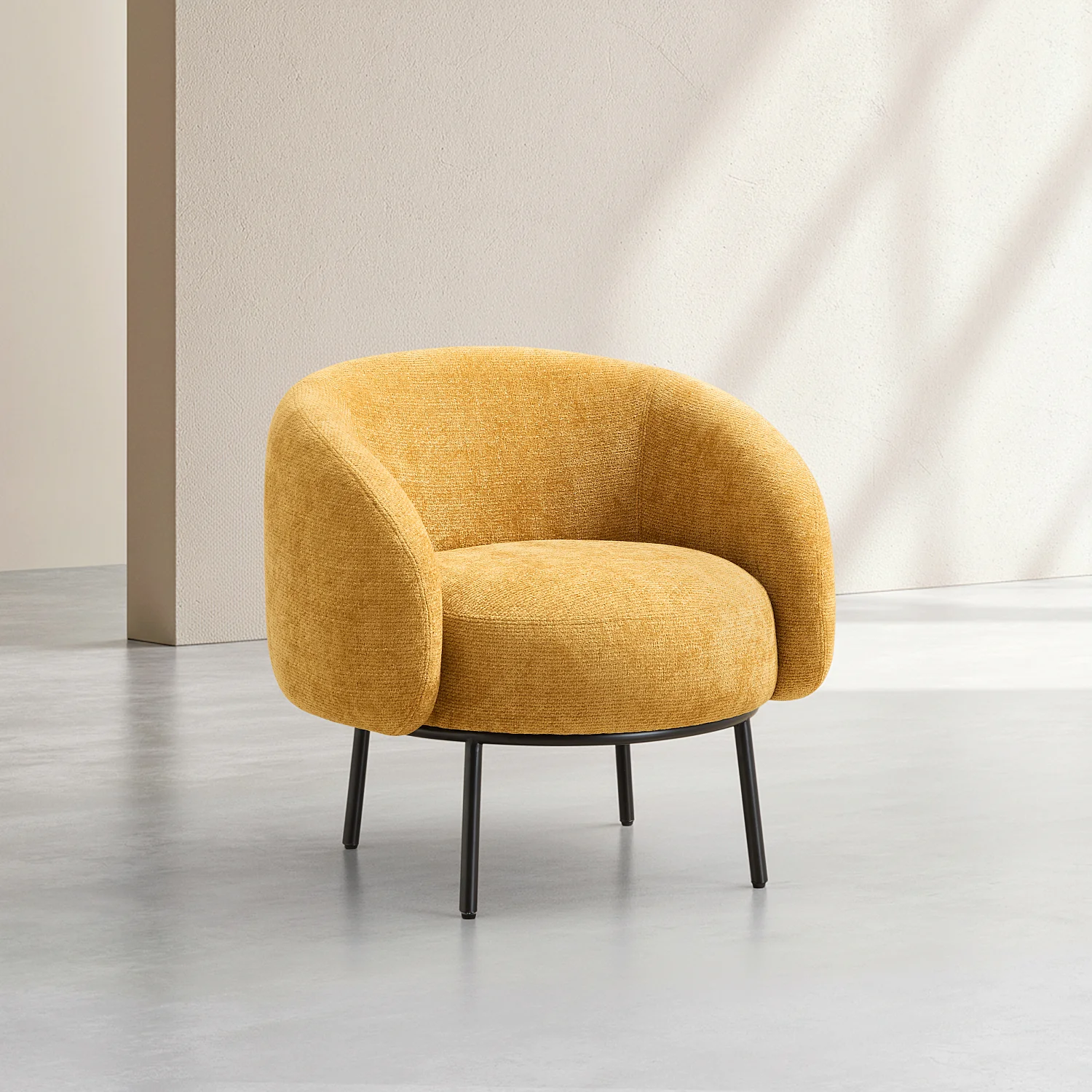 Fauteuil in chenille stof en zwart metaal - Oker geel - Design by Adrien Carvès - 4
