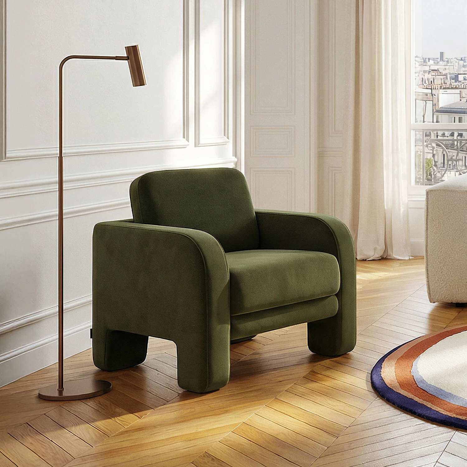 Fluwelen fauteuil - Kakigroen - 1