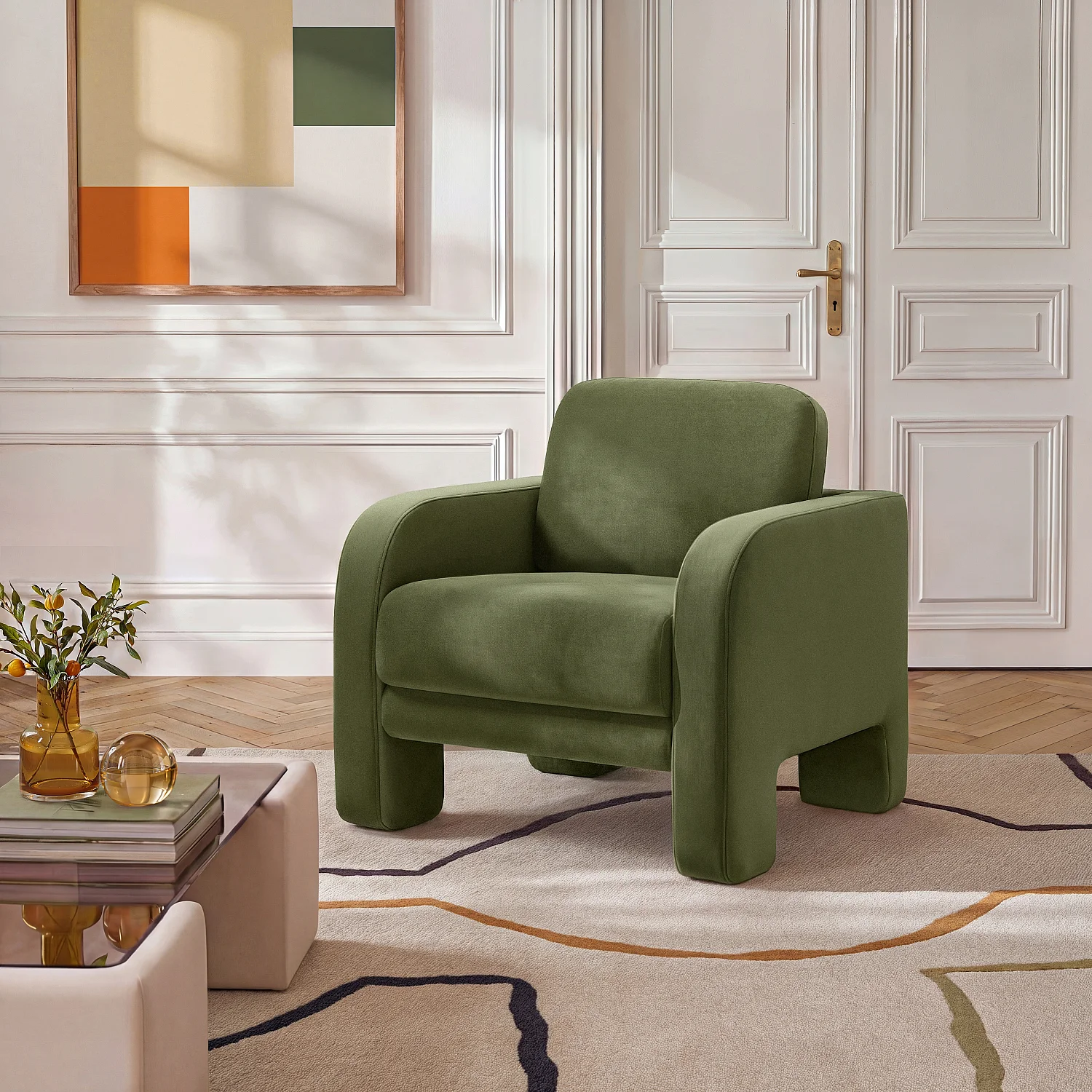 Poltrona in velluto - Verde kaki - 1