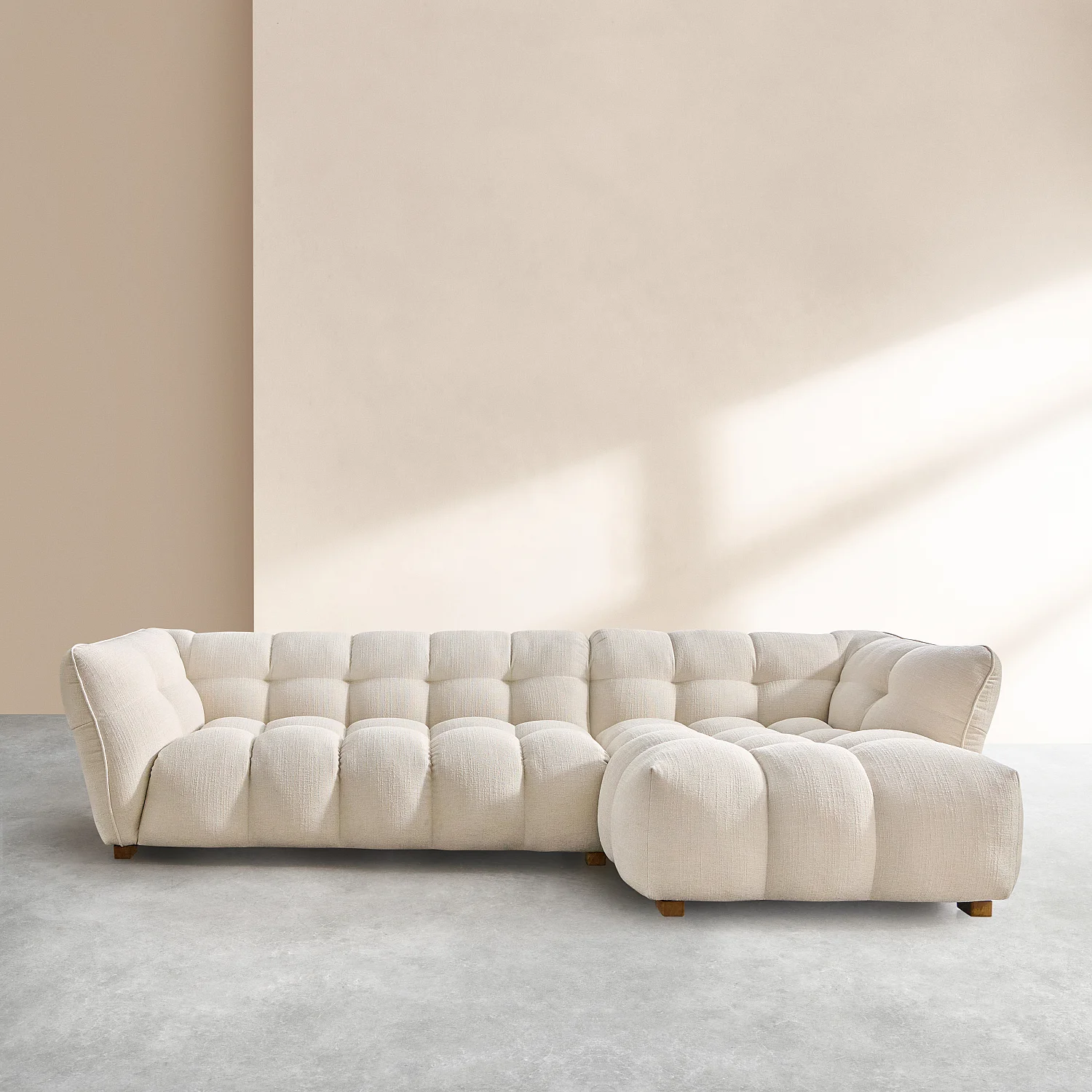 Divano angolare destro in tessuto bouclé corto Mira - Avorio - 2