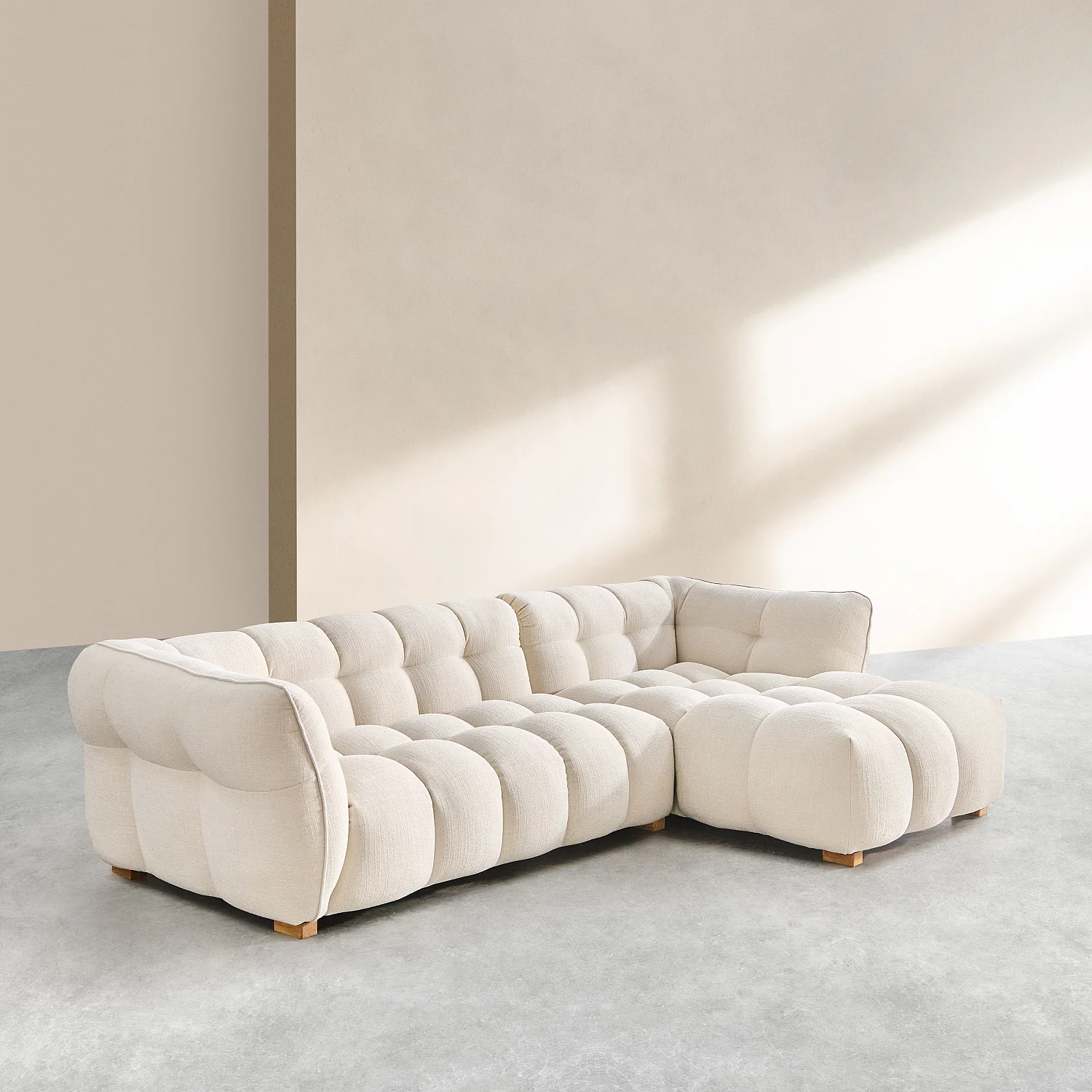 Divano angolare destro in tessuto bouclé corto Mira - Avorio - 6