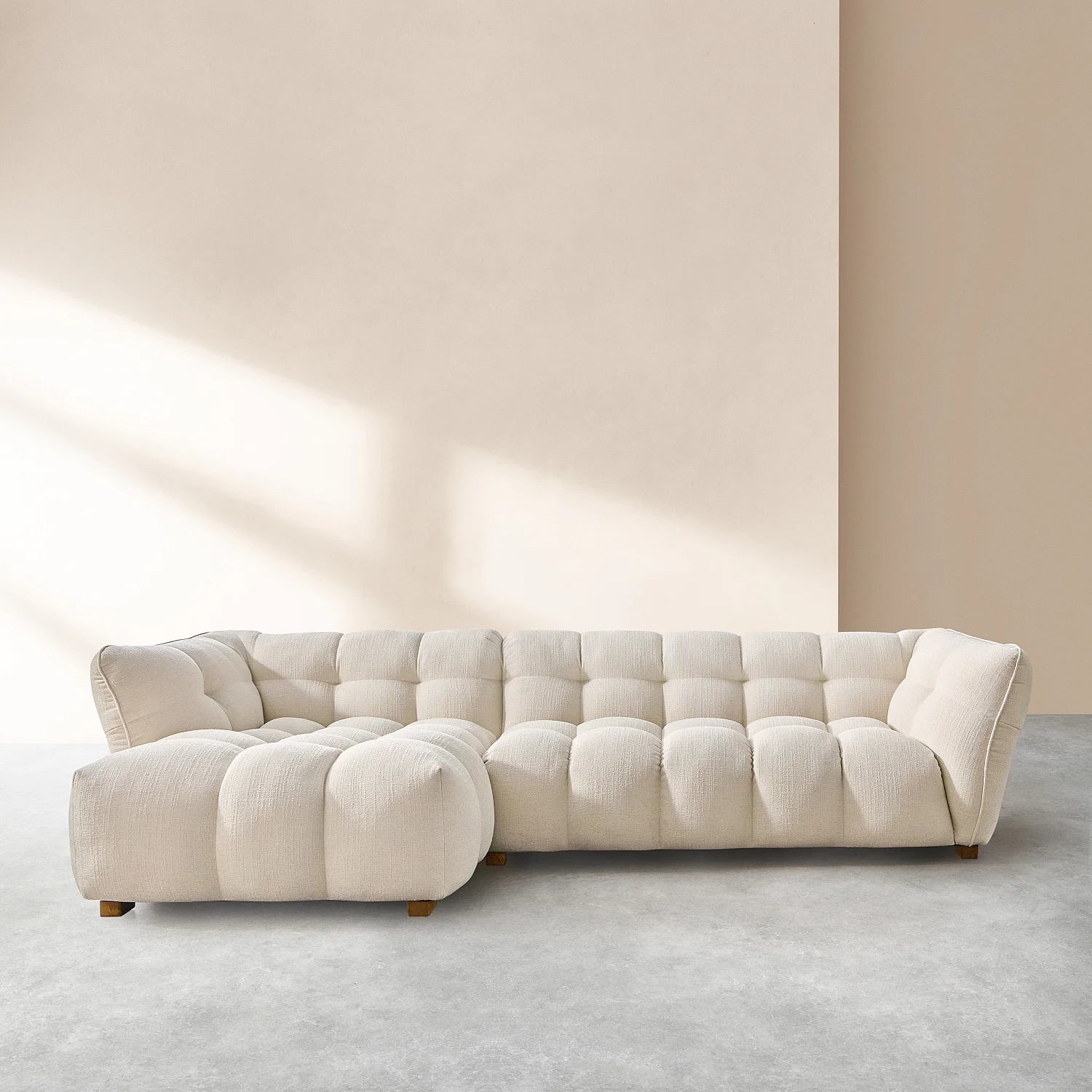 Canapé d'angle gauche en tissu bouclette courte Mira - Ivoire - 1