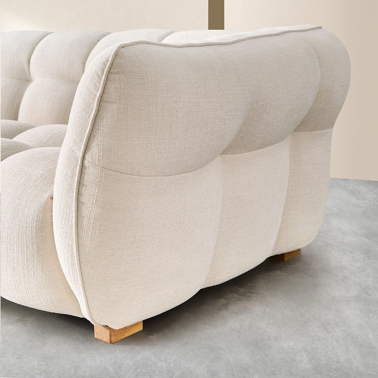 Canapé d'angle gauche en tissu bouclette courte Mira - Ivoire - 2