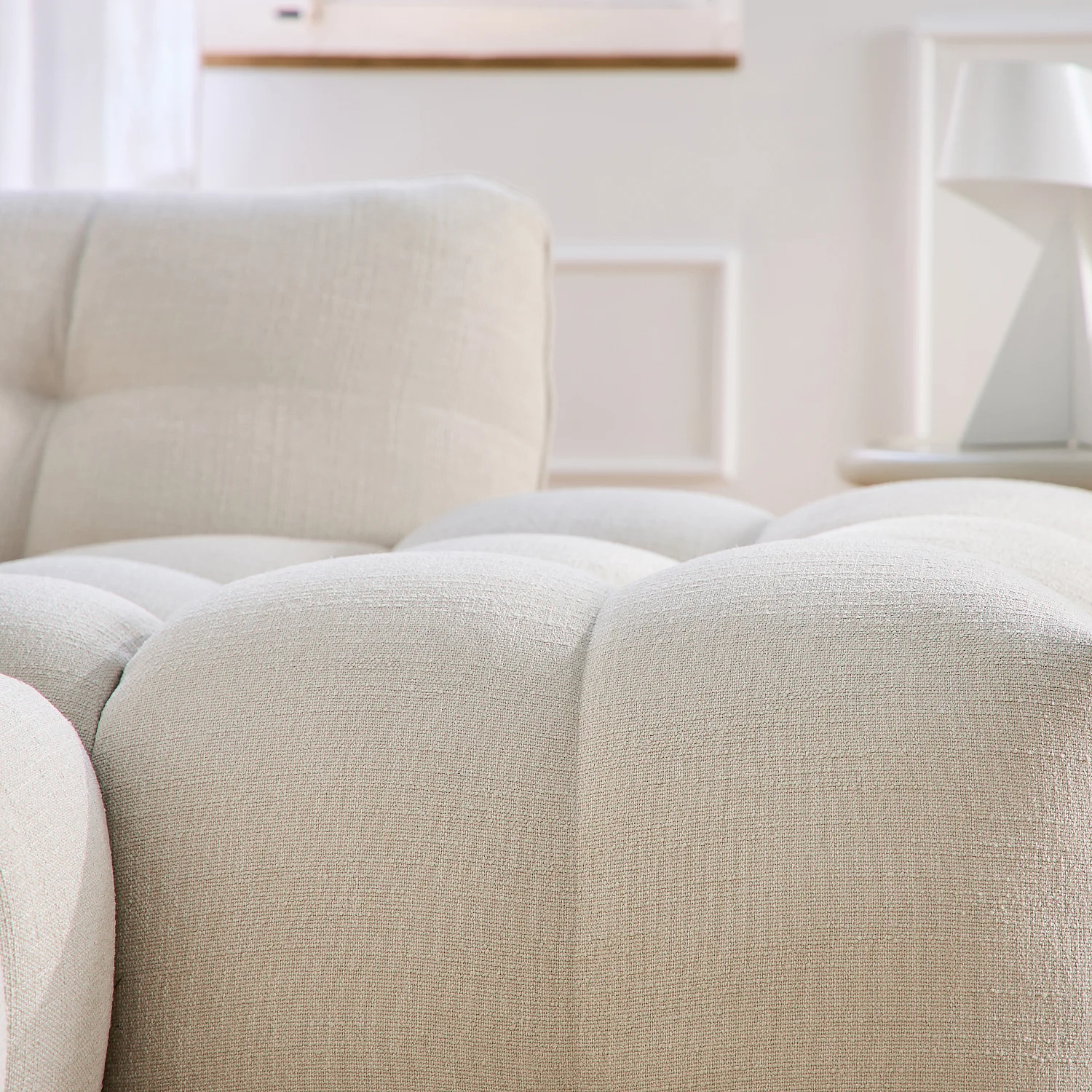 Canapé d'angle gauche en tissu bouclette courte Mira - Ivoire - 3