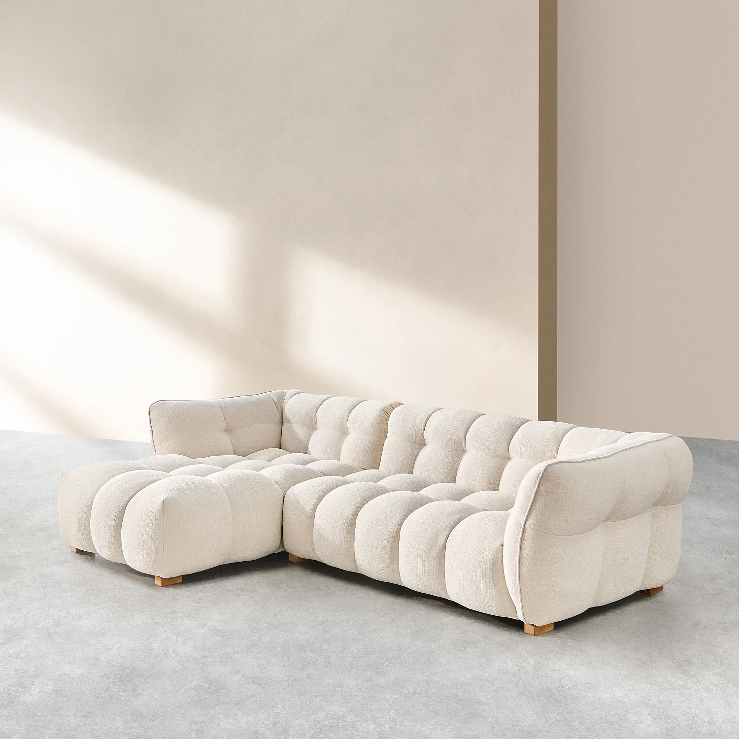 Canapé d'angle gauche en tissu bouclette courte Mira - Ivoire - 4