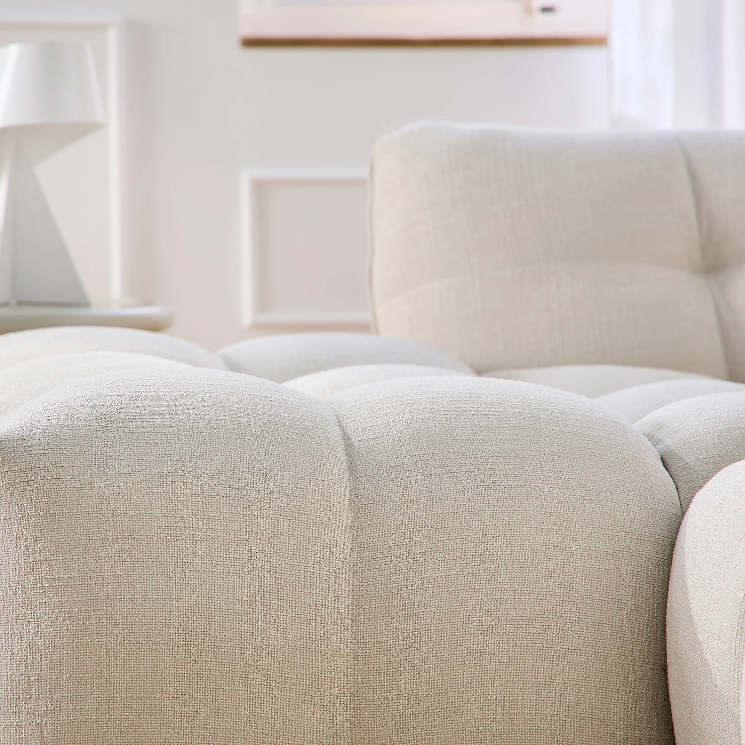 Divano angolare sinistro in tessuto bouclé corto Mira - Avorio - 3