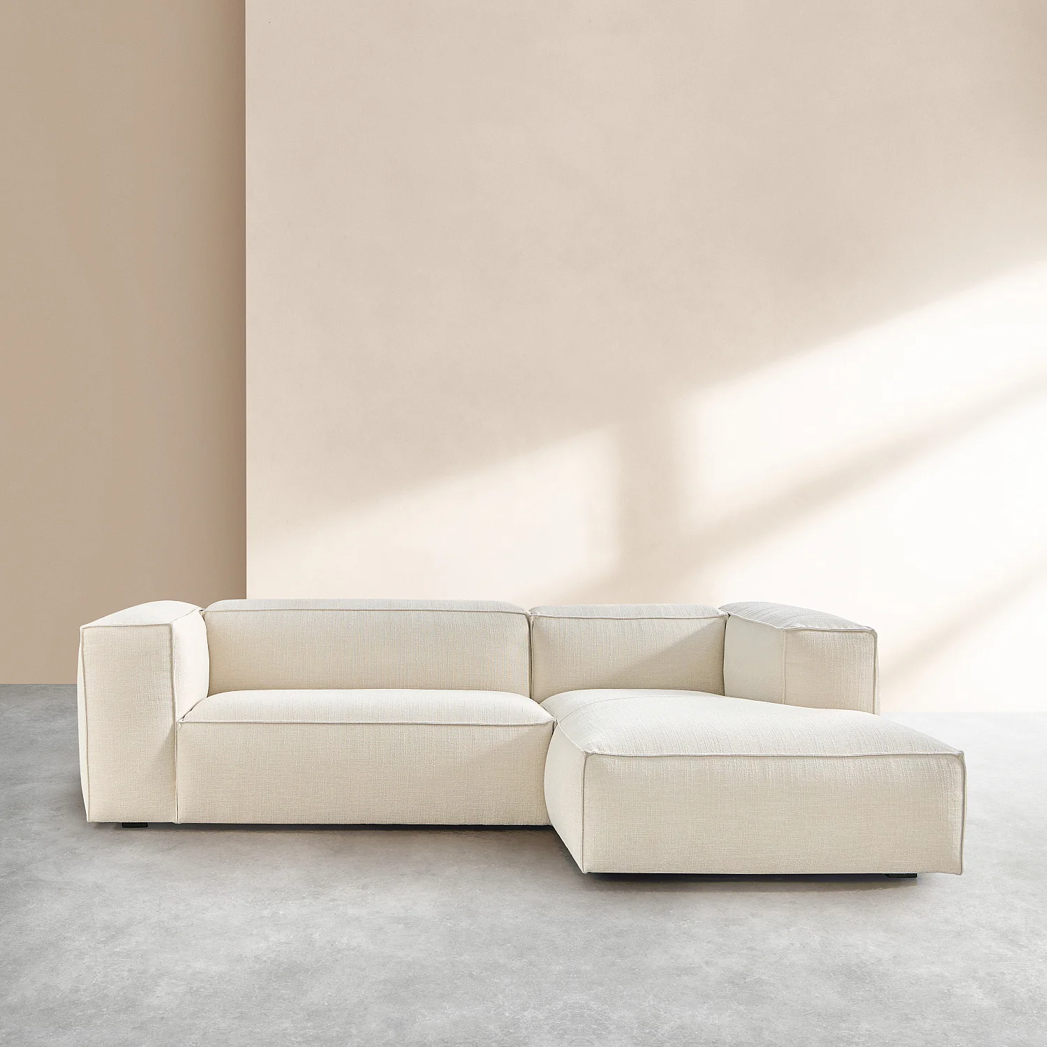 Canapé d'angle droit en tissu bouclette courte Mira - Ivoire - 2