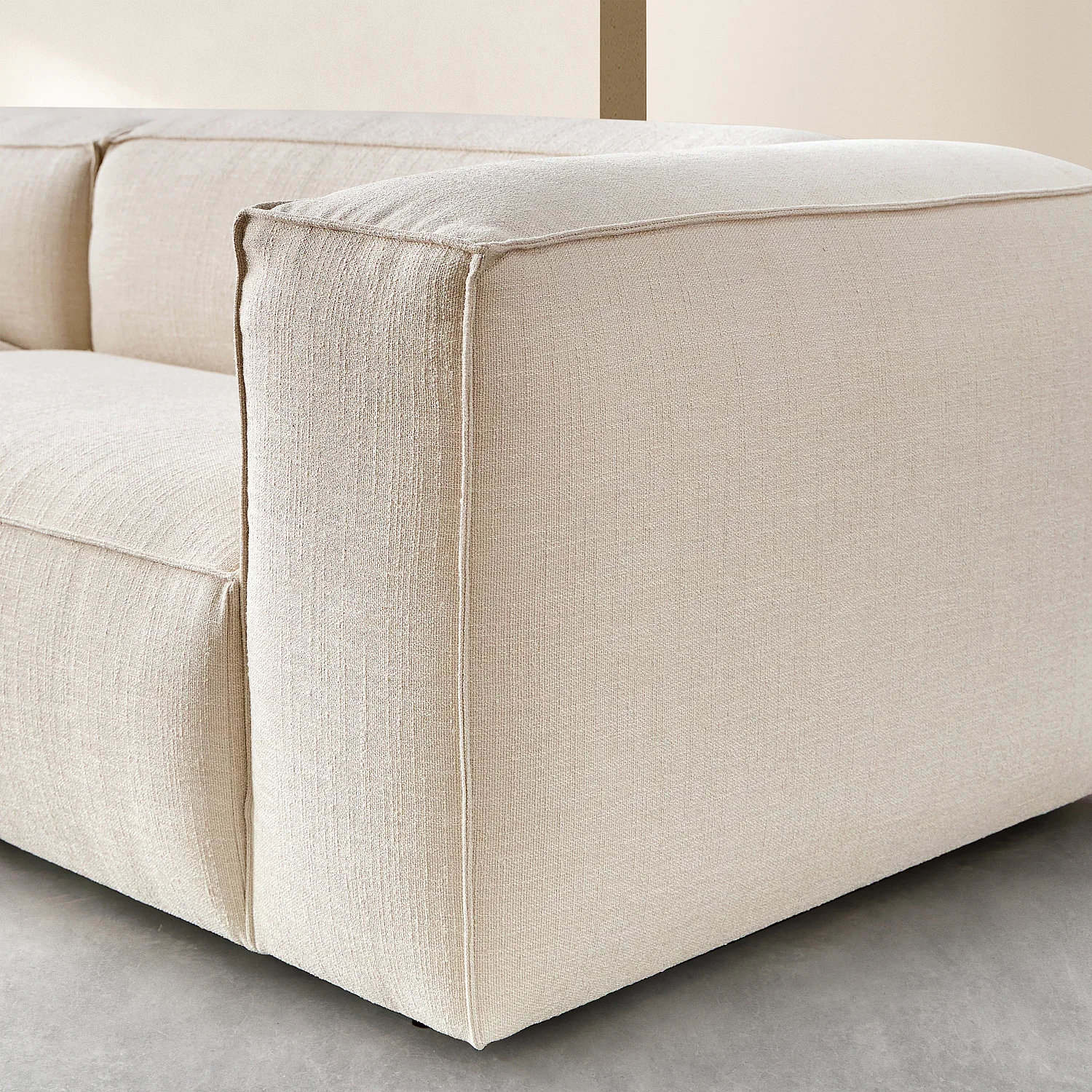 Canapé d'angle gauche en tissu bouclette courte Mira - Ivoire - 4