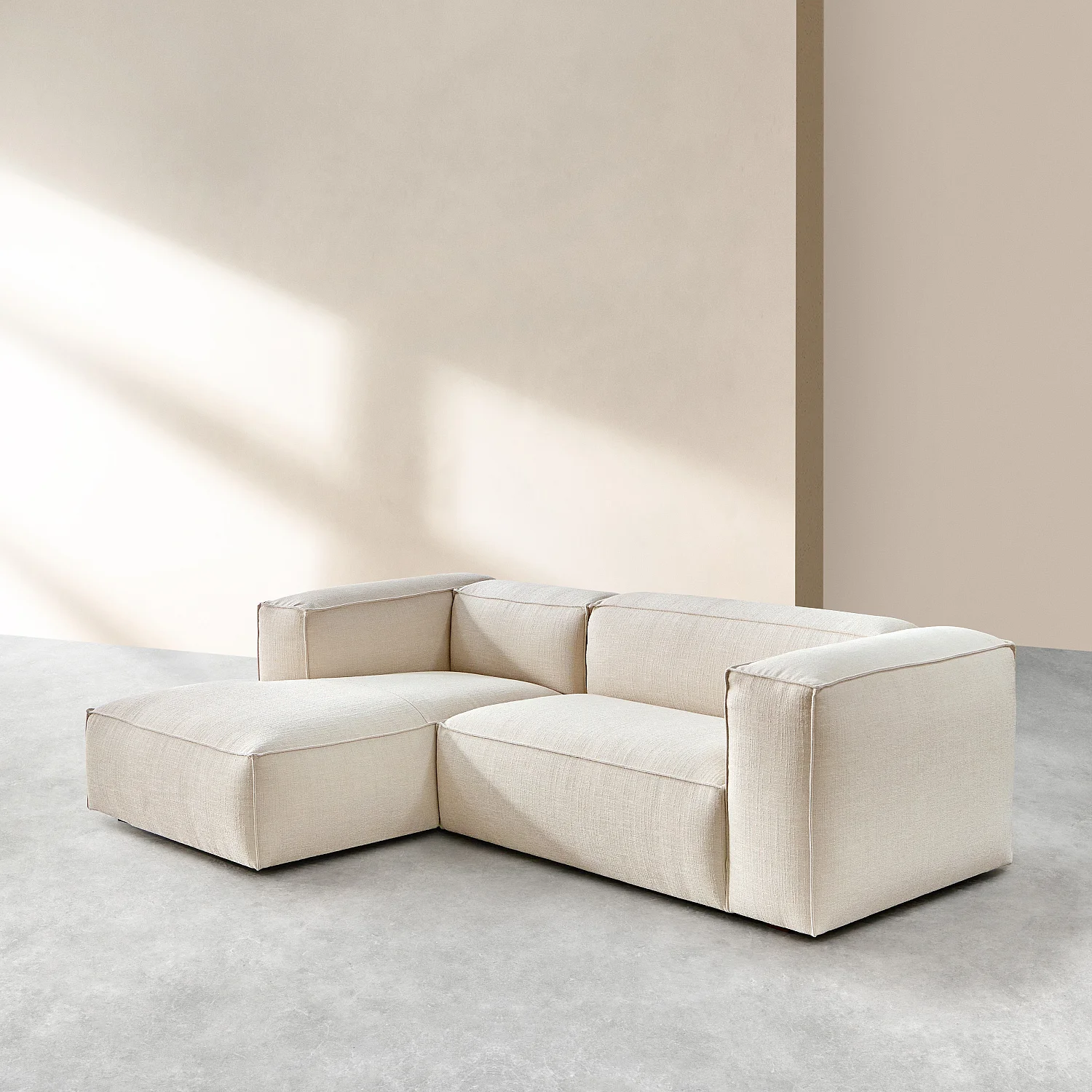 Canapé d'angle gauche en tissu bouclette courte Mira - Ivoire - 6