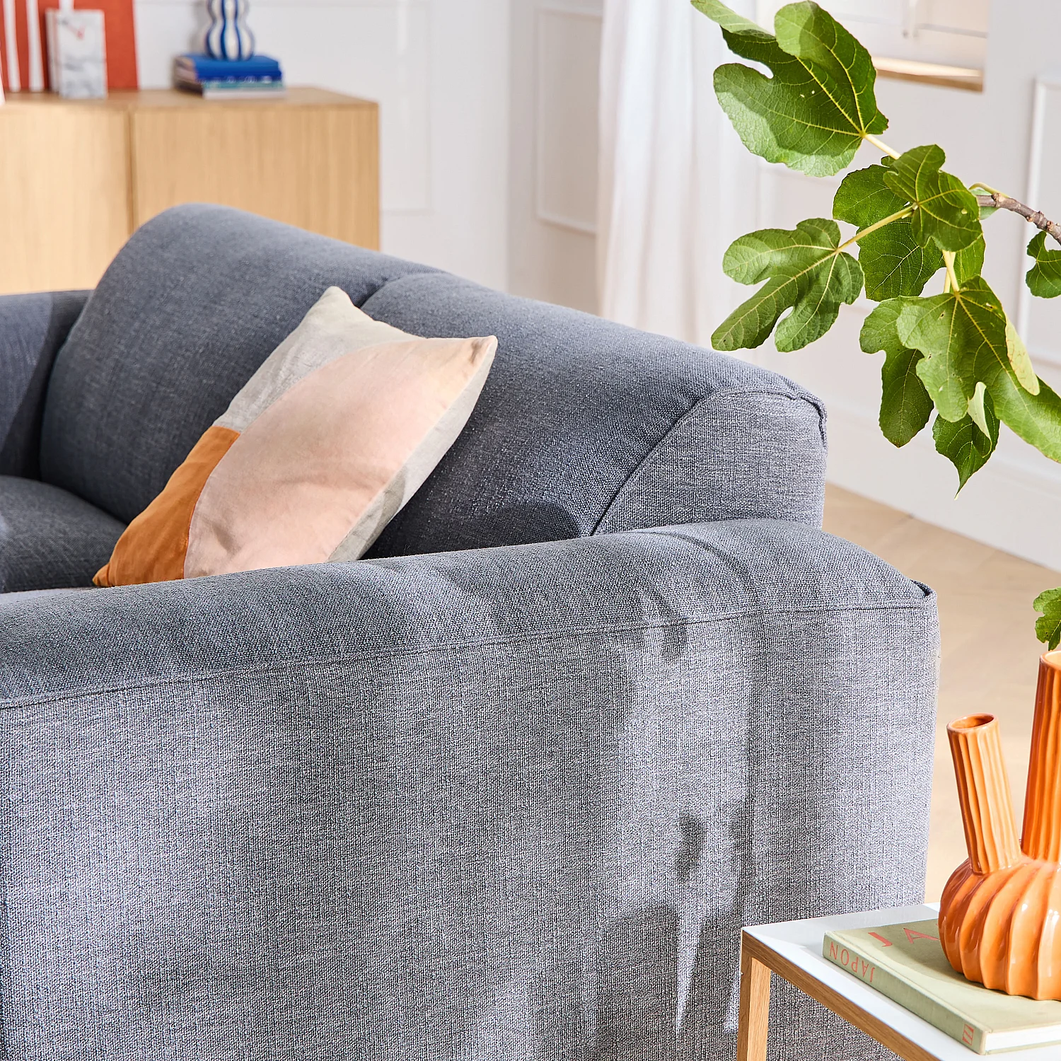 Divano 3 posti in tessuto bouclé corto Mira - Blu denim - 3