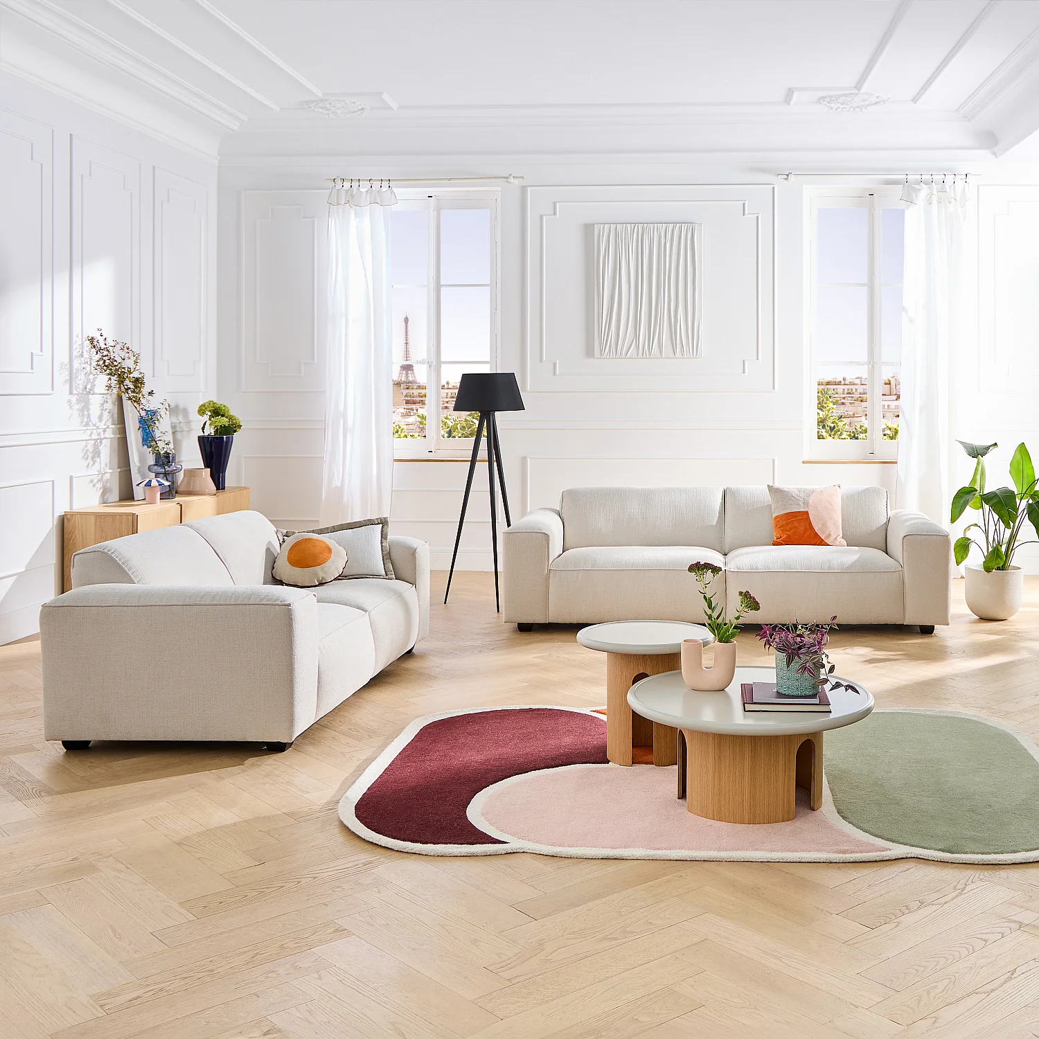 Divano 4 posti in tessuto bouclé corto Mira - Avorio - 7