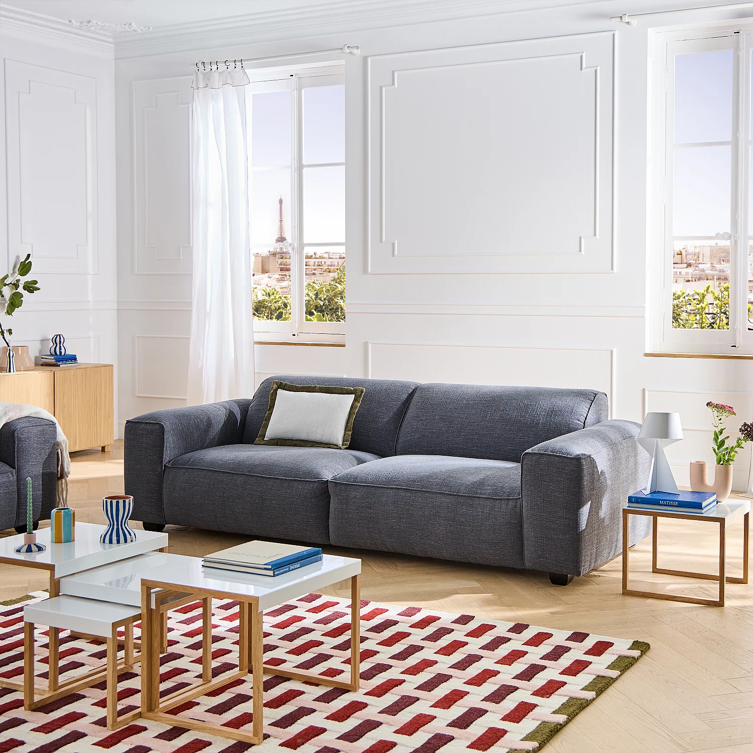 4-zitsbank van korte bouclé stof Mira - Denimblauw - 1