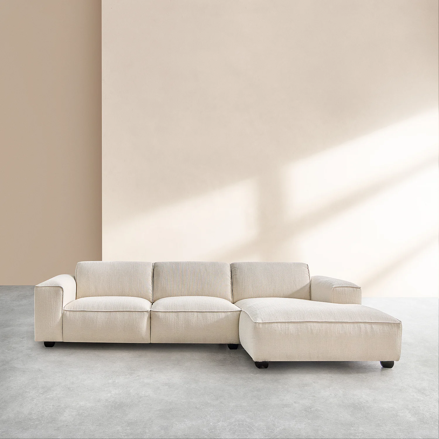 Canapé d'angle droit en tissu bouclette courte Mira - Ivoire - 2