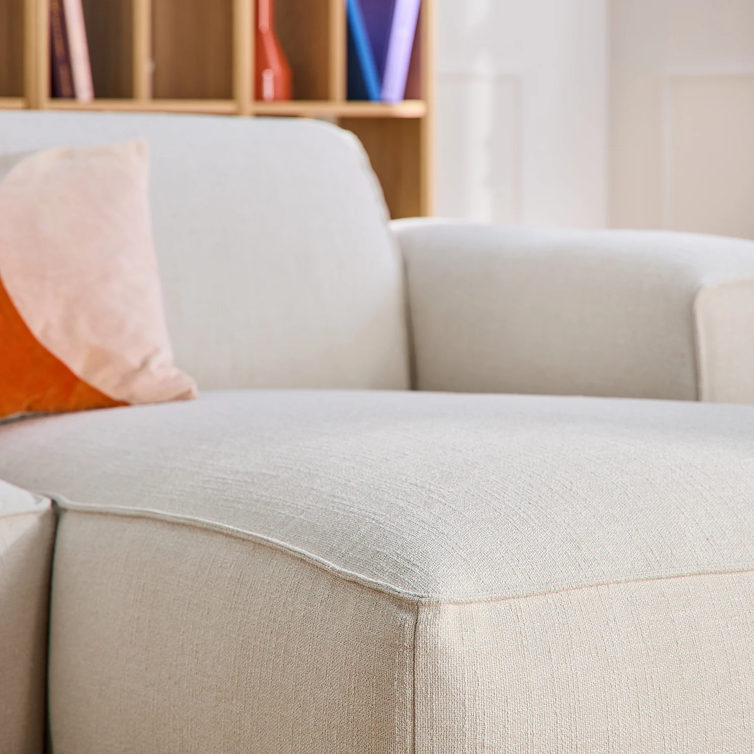 Canapé d'angle droit en tissu bouclette courte Mira - Ivoire - 3