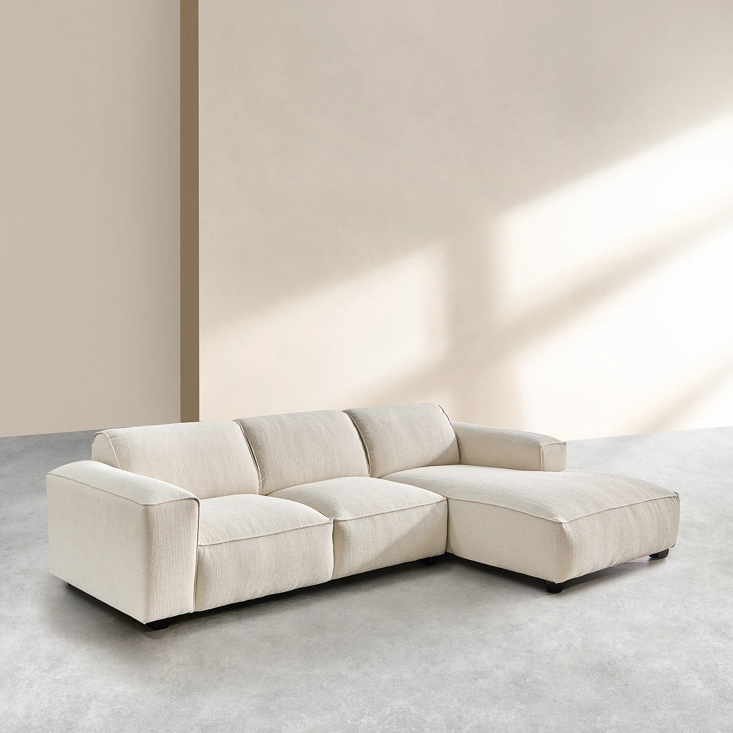 Canapé d'angle droit en tissu bouclette courte Mira - Ivoire - 6