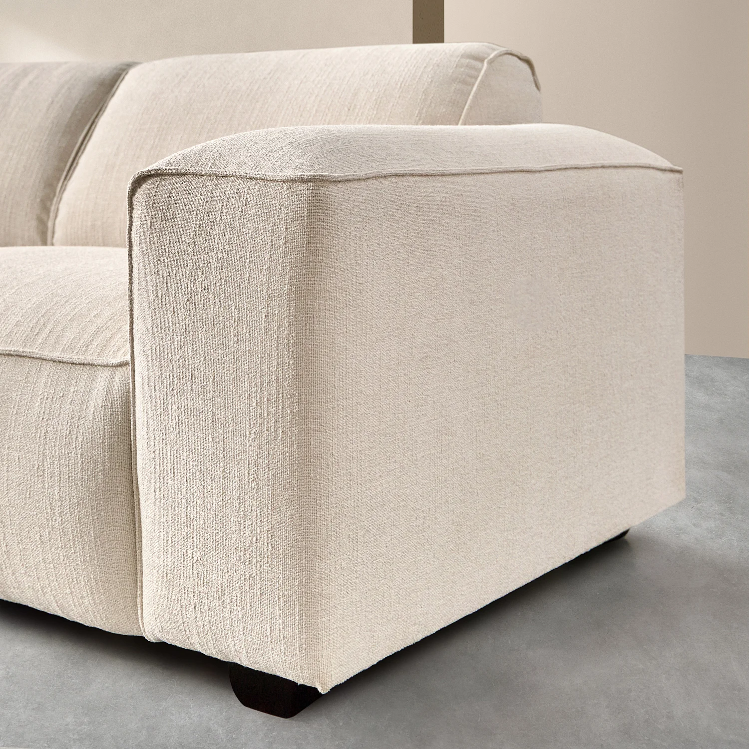 Canapé d'angle gauche en tissu bouclette courte Mira - Ivoire - 4