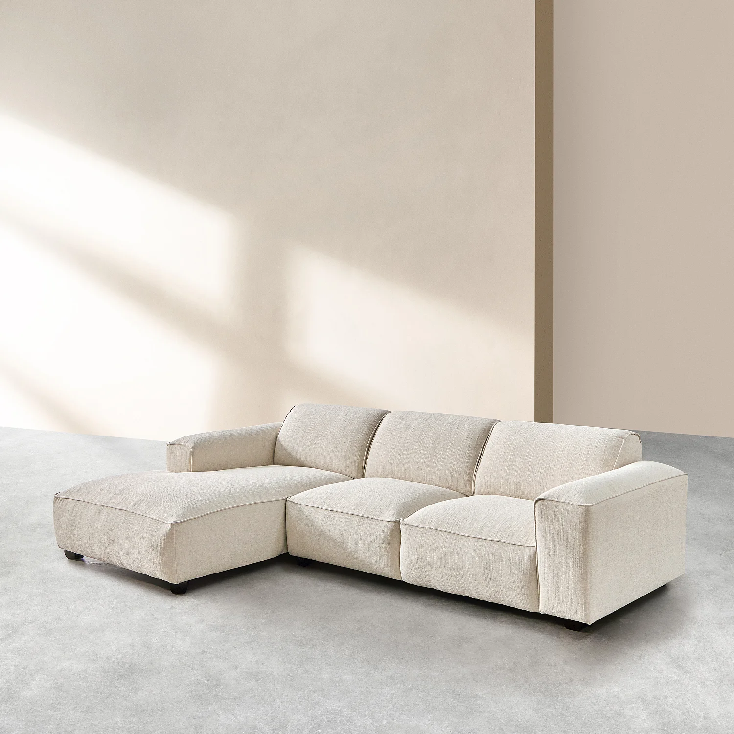 Divano angolare sinistro in tessuto bouclé corto Mira - Avorio - 6