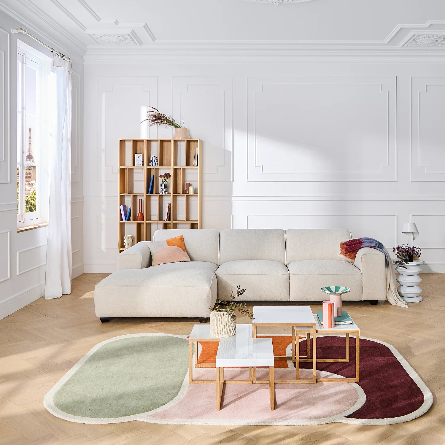 Divano angolare sinistro in tessuto bouclé corto Mira - Avorio - 7