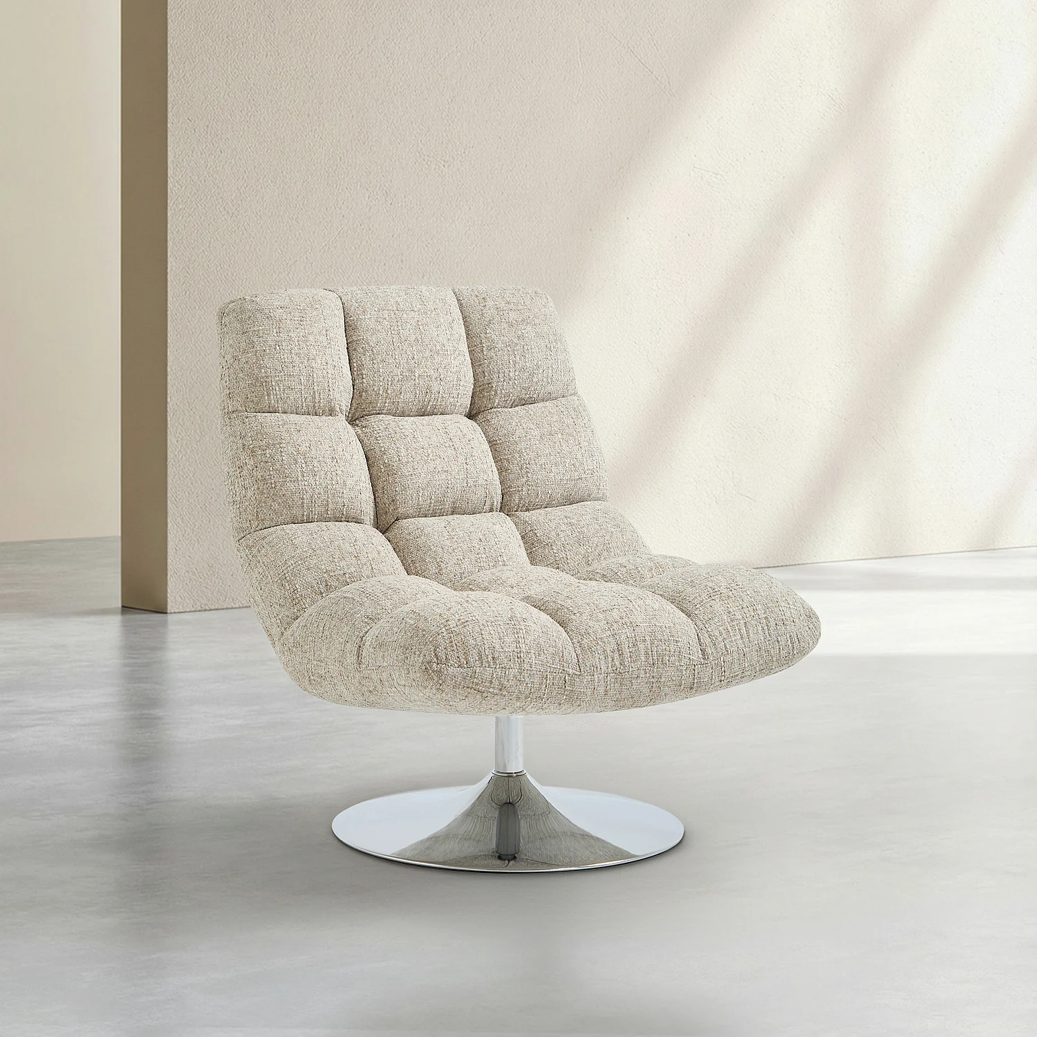 Poltrona girevole in tessuto ciniglia e metallo cromato - Beige melange - 4