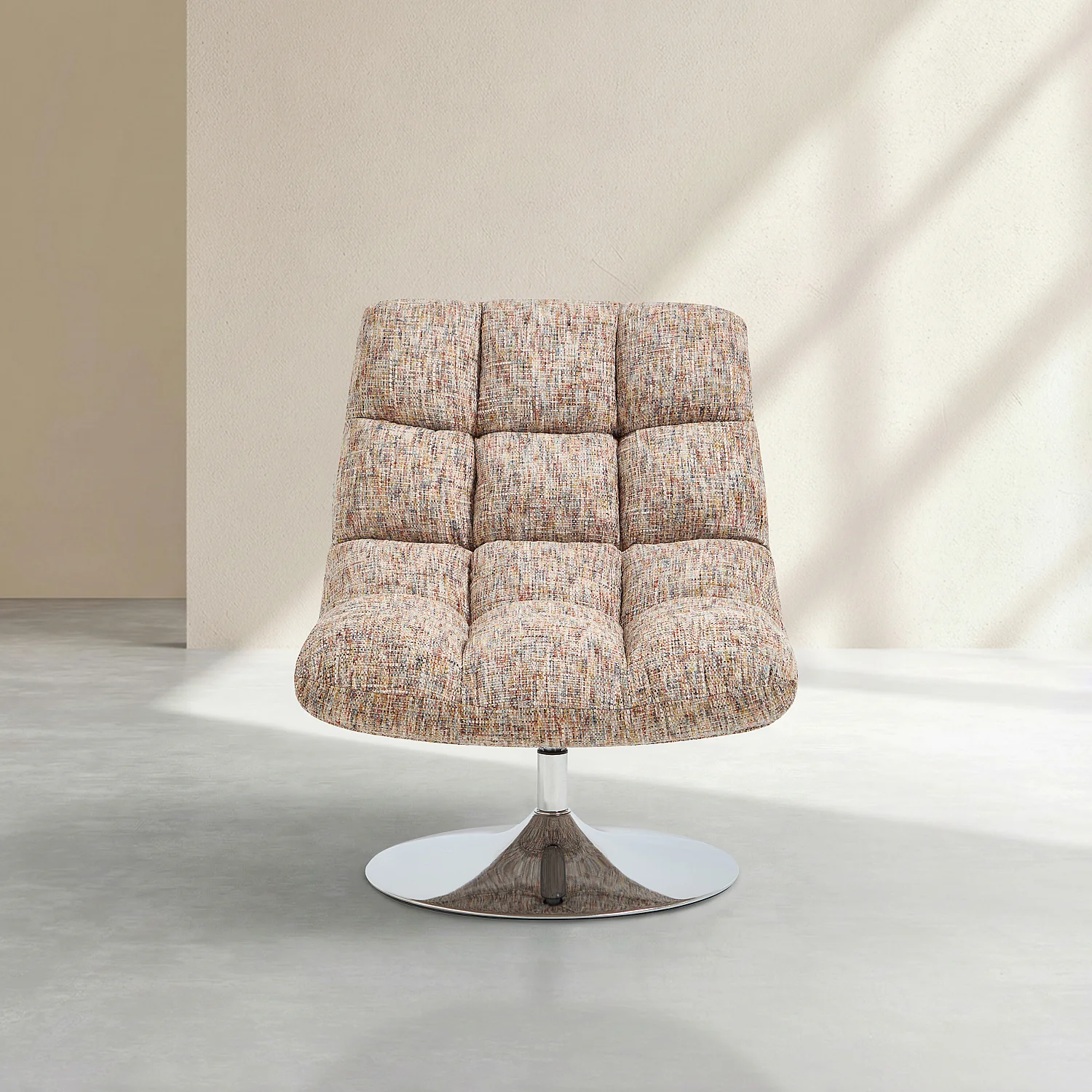 Poltrona girevole in tessuto ciniglia e metallo cromato - Terrazzo - 1