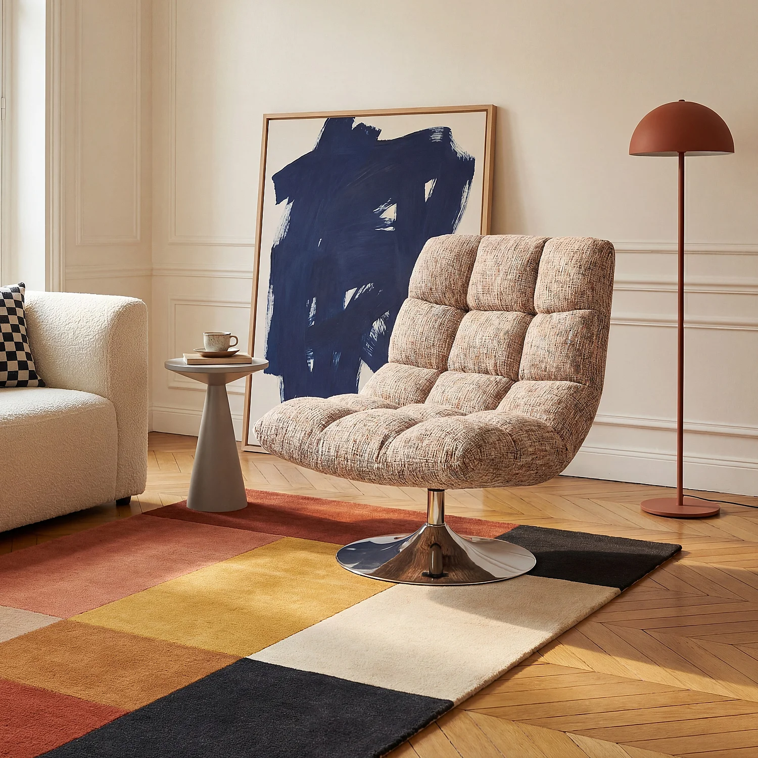 Snurrfåtölj i chenilletyg och förkromat metall - Terrazzo - 1