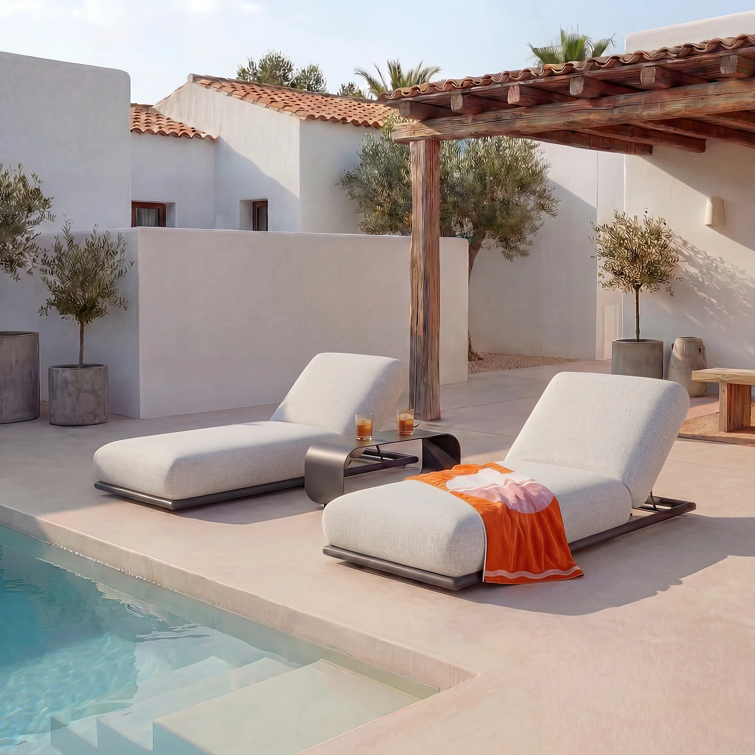 Bain de soleil en tissu imperméable - Crème et anthracite - 1