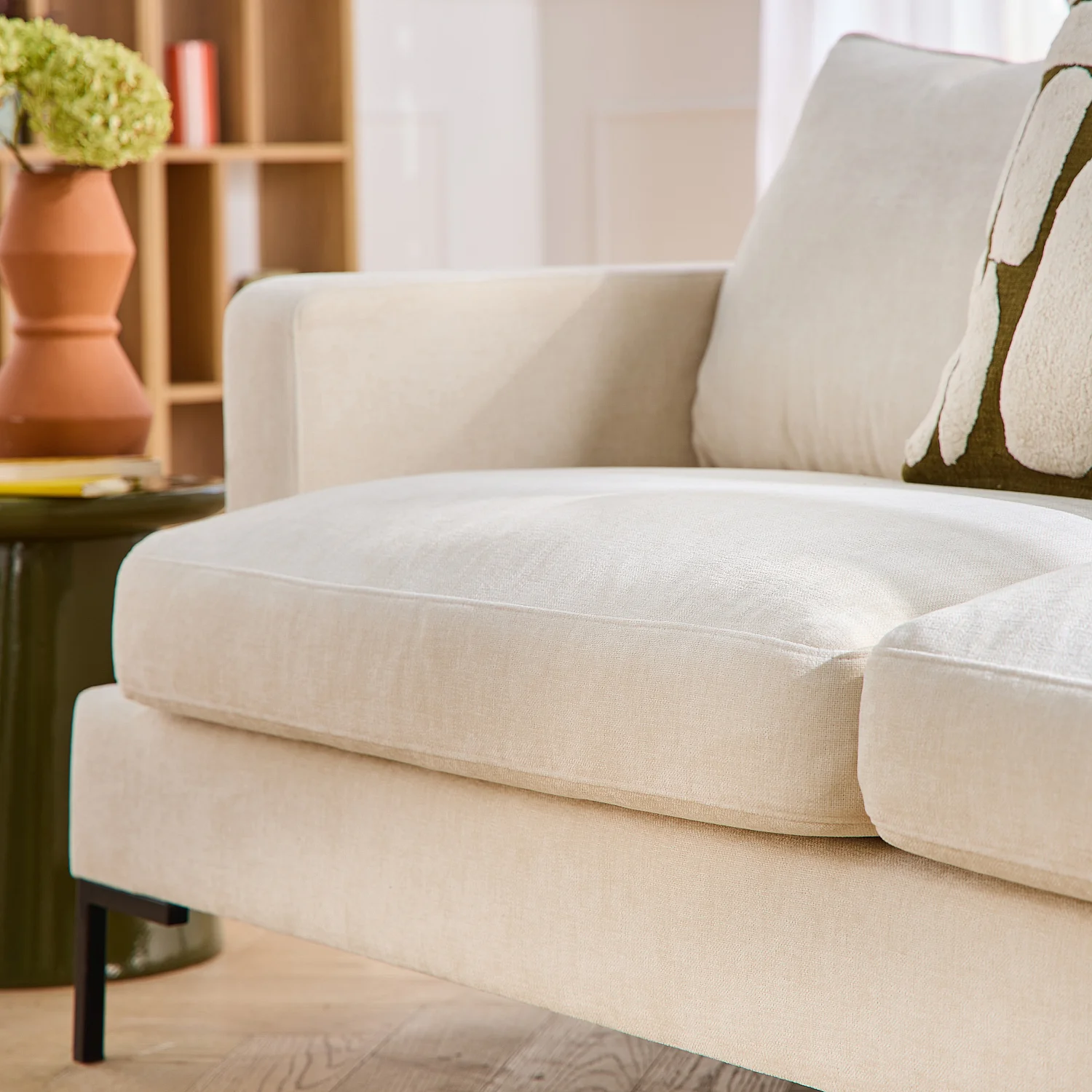 Canapé 3 places en tissu Kumal garni de plumes - Écru - 3