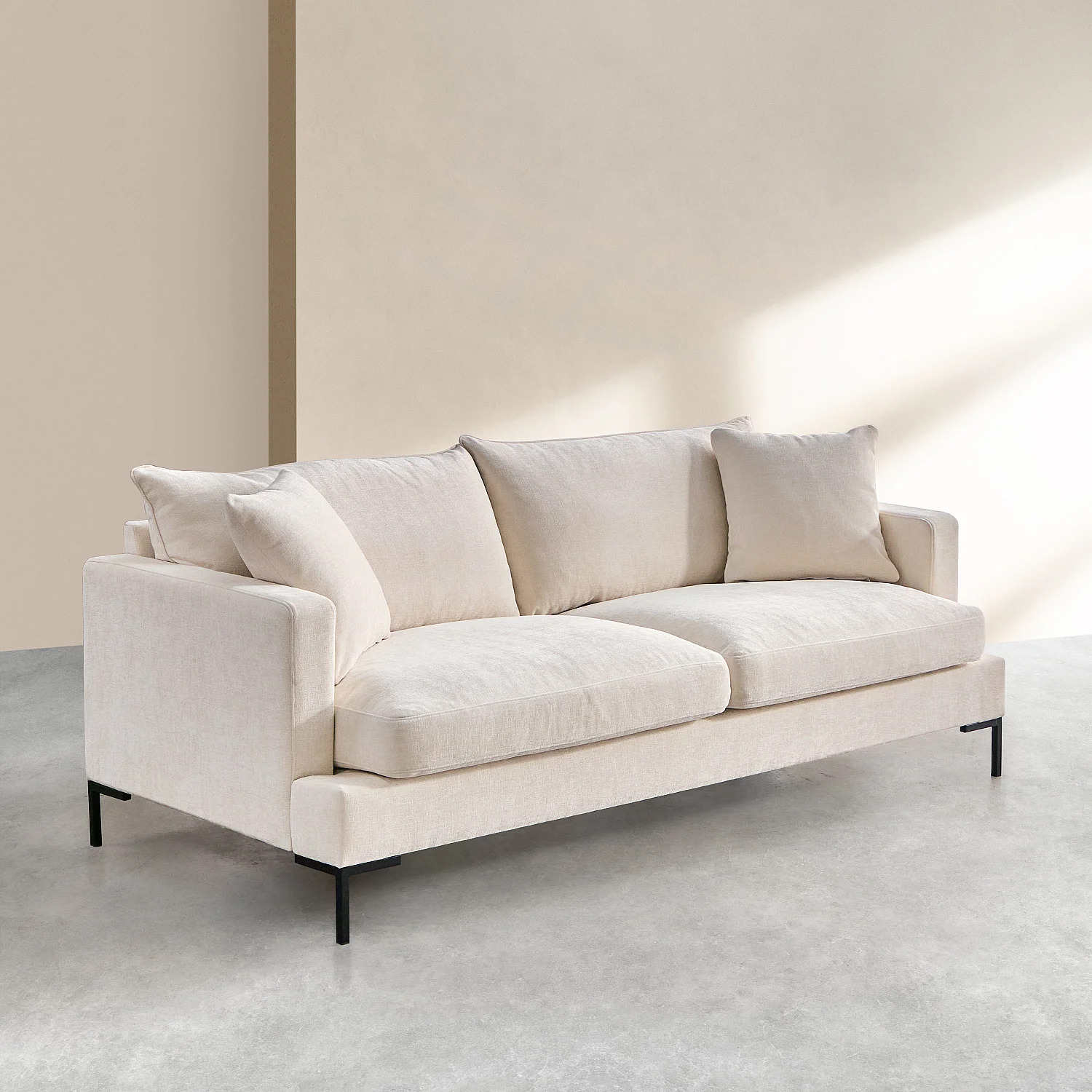 Divano 3 posti in tessuto Kumal imbottito di piume - Ecrù - 6