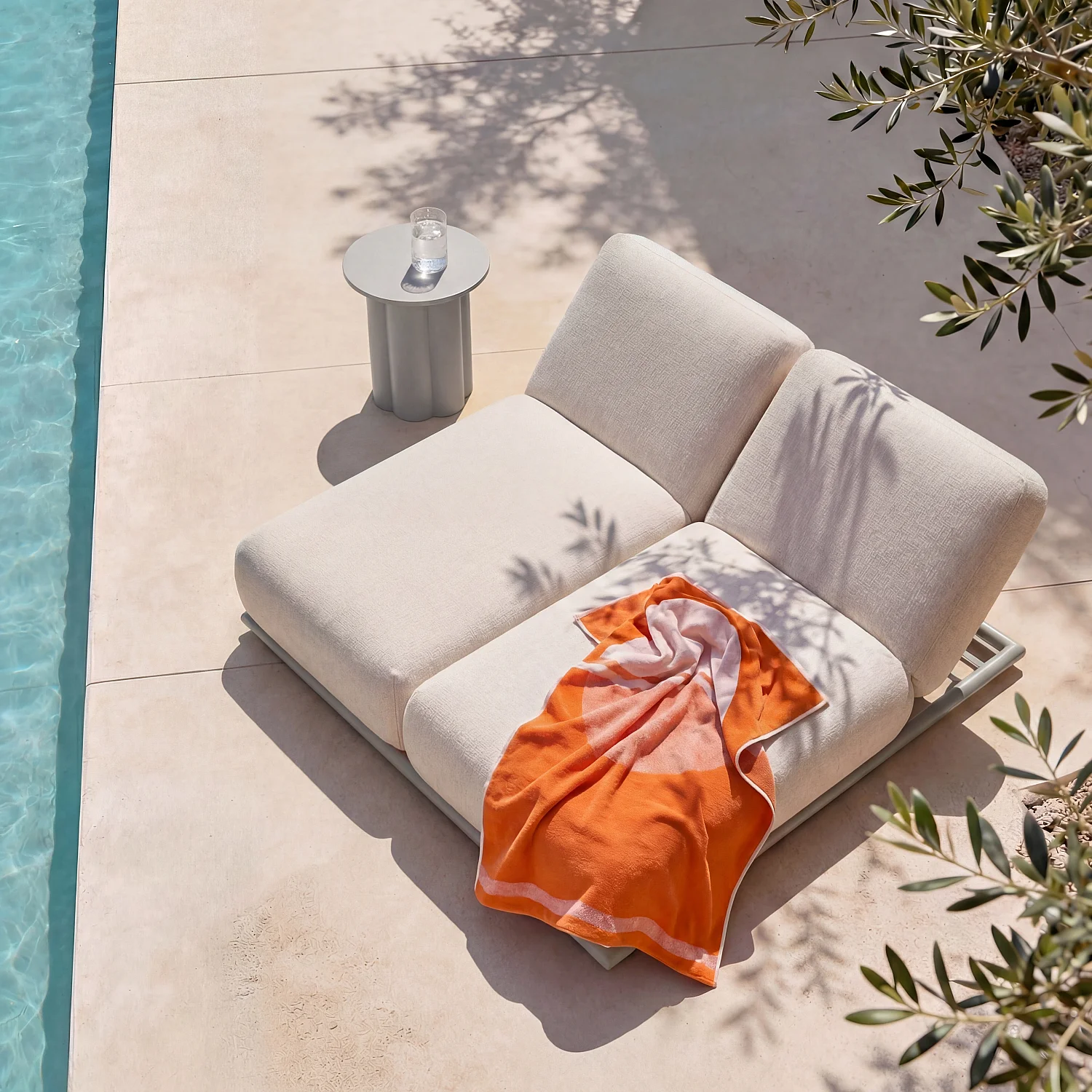 Bain de soleil double en tissu imperméable - Crème et gris clair - 1