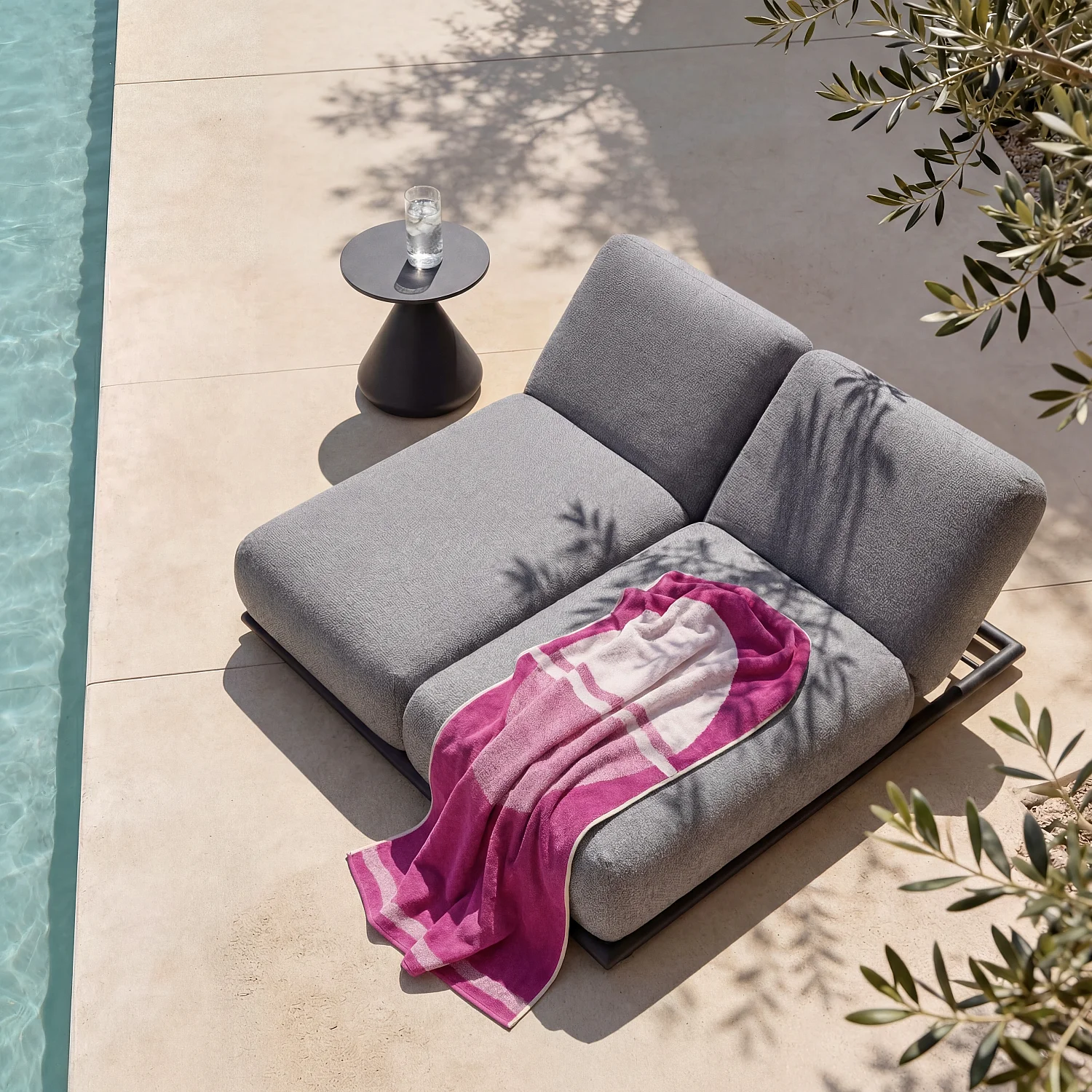 Dubbel ligbed van waterafstotende stof - Granietgrijs en antraciet - 1