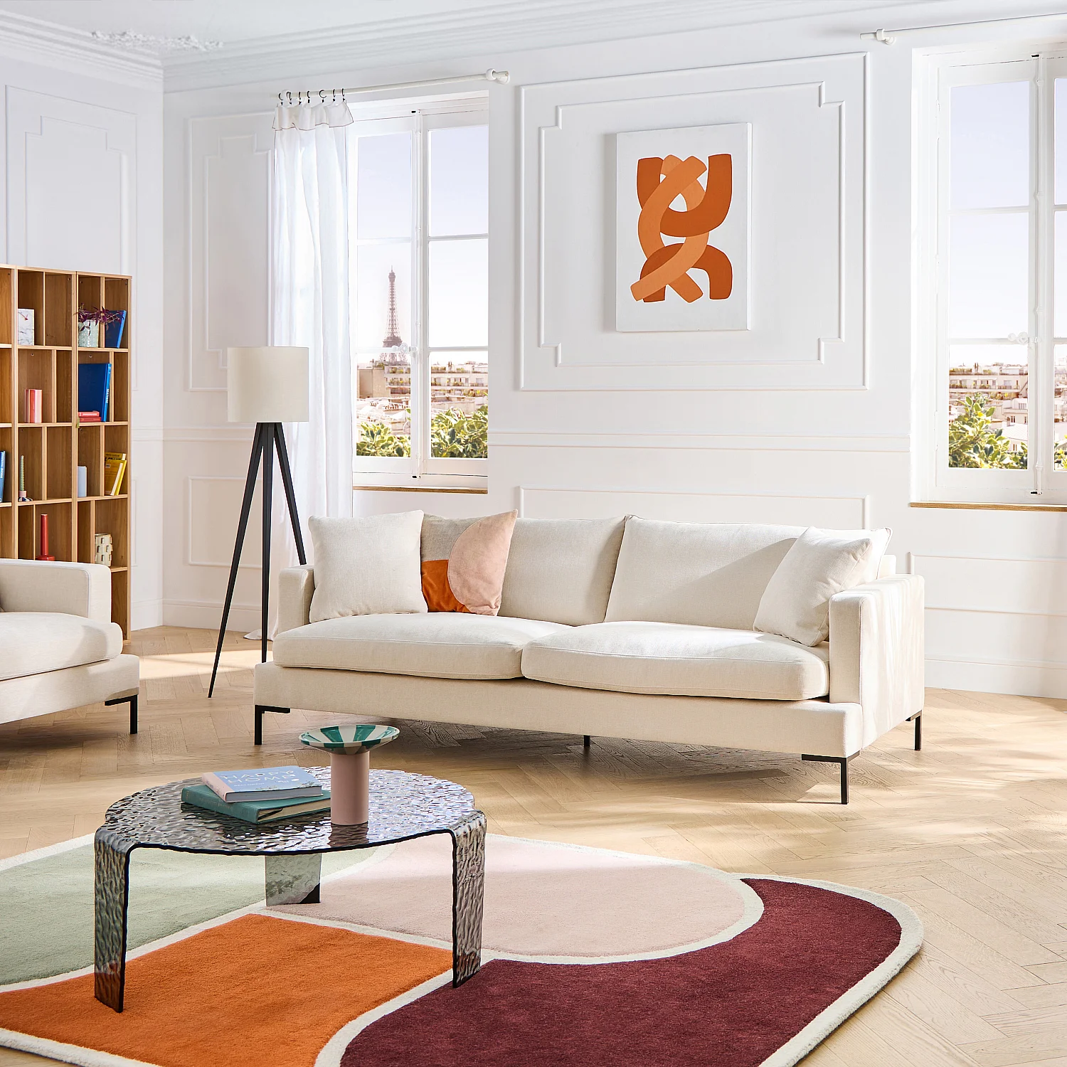 Divano 4 posti in tessuto Kumal imbottito di piume - Ecrù - 1