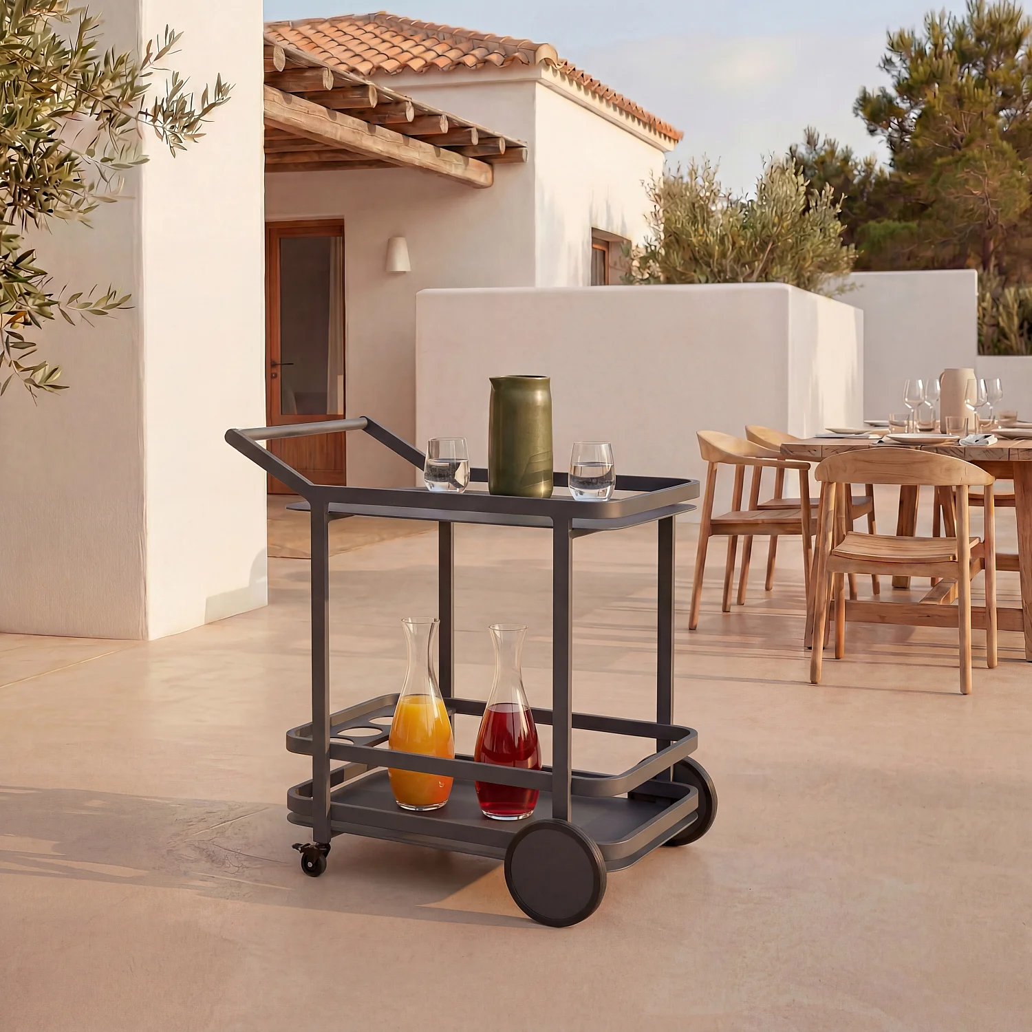 Carrello da giardino in alluminio con ruote - Grigio antracite - 1