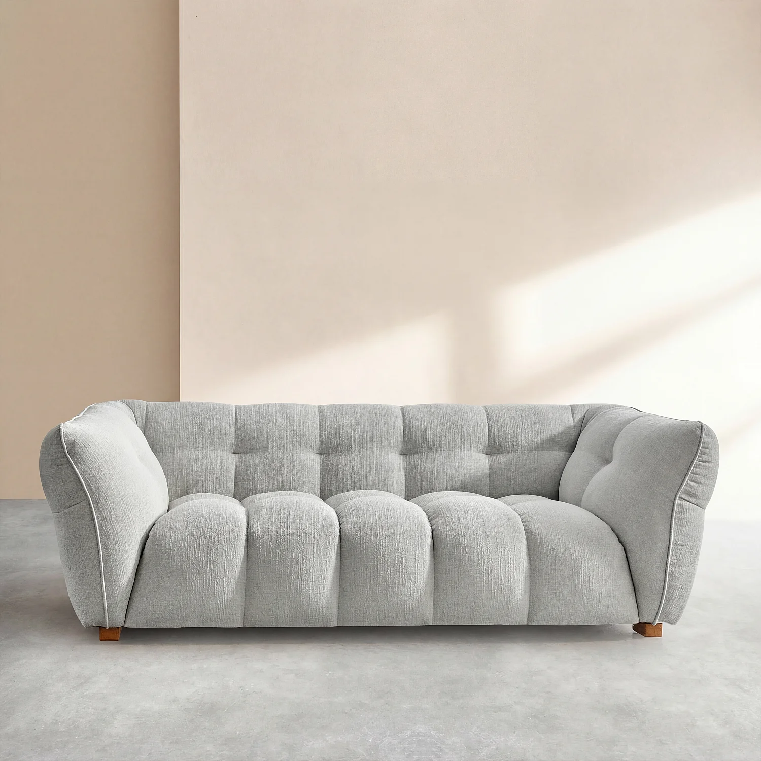 3-sits soffa i kort bouclé-tyg Mira - Pärlgrå - 1