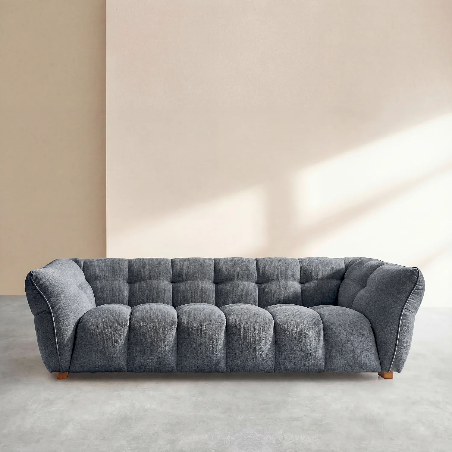 Canapé 3 places en tissu bouclette courte Mira - Bleu denim - 1