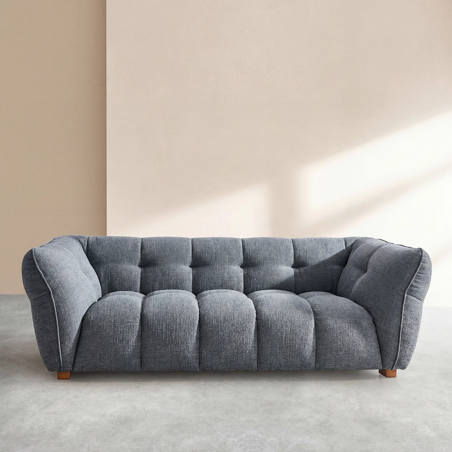 3-sits soffa i kort bouclé-tyg Mira - Denimblå - 1