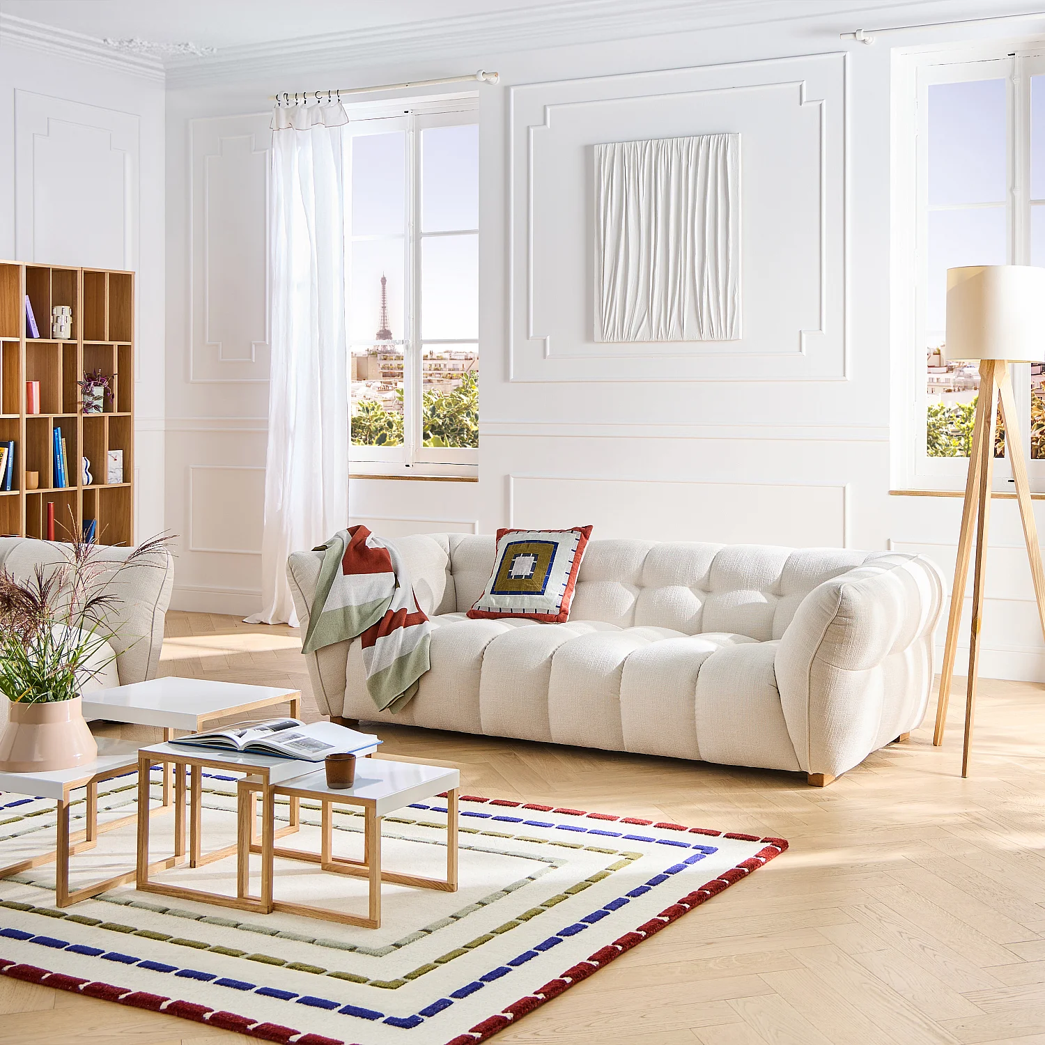 Sofa 4-Sitzer aus kurzem Bouclé-Stoff Mira - Tannengrün - 3