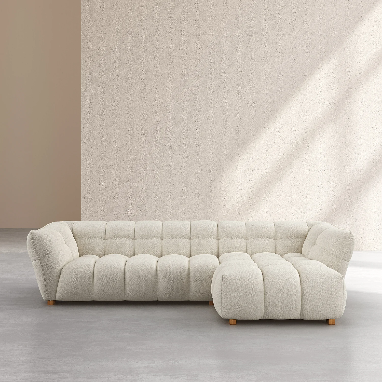 Canapé d'angle droit en tissu chenille Nino - Crème - 1