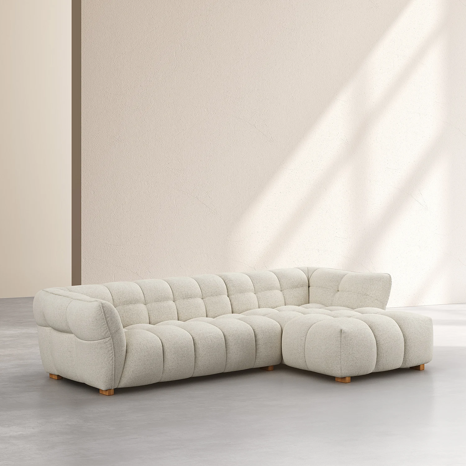 Canapé d'angle droit en tissu chenille Nino - Crème - 3