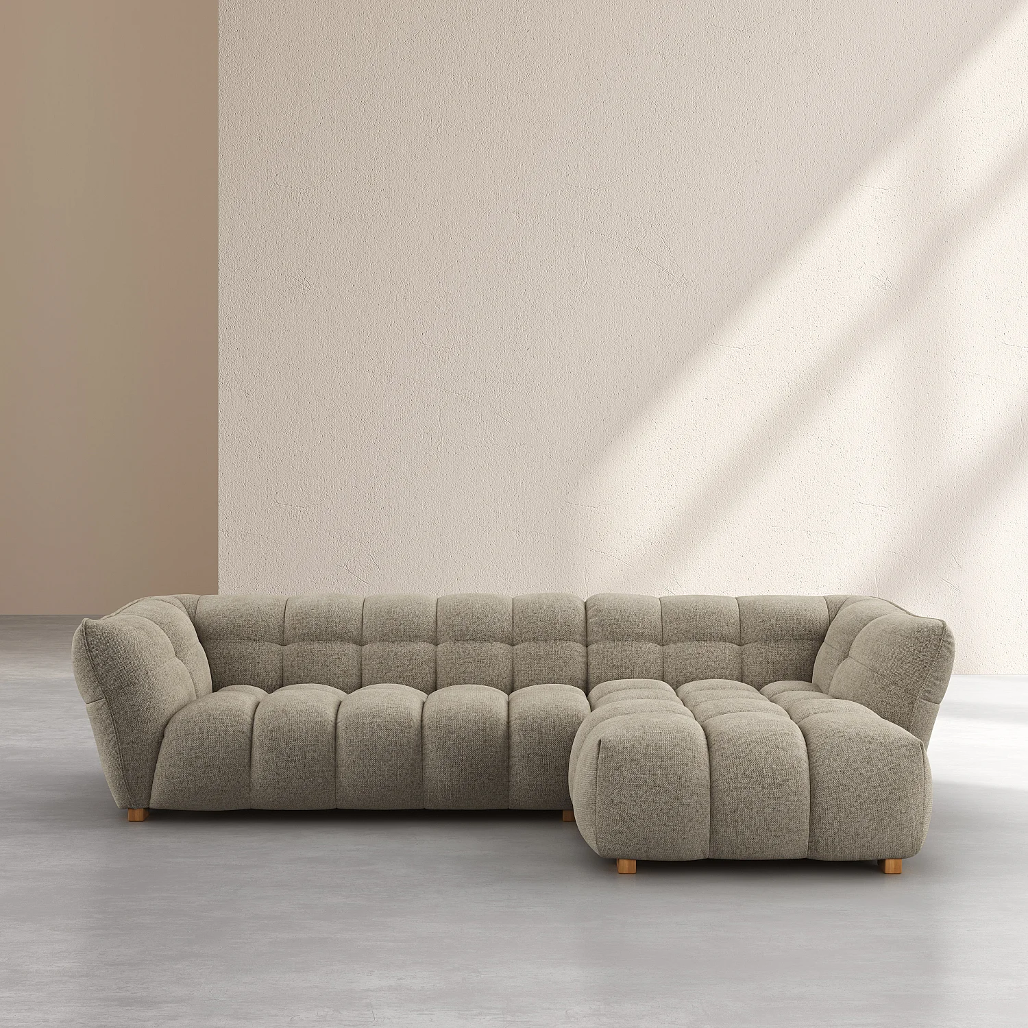 Canapé d'angle droit en tissu chenille Nino - Grège - 1