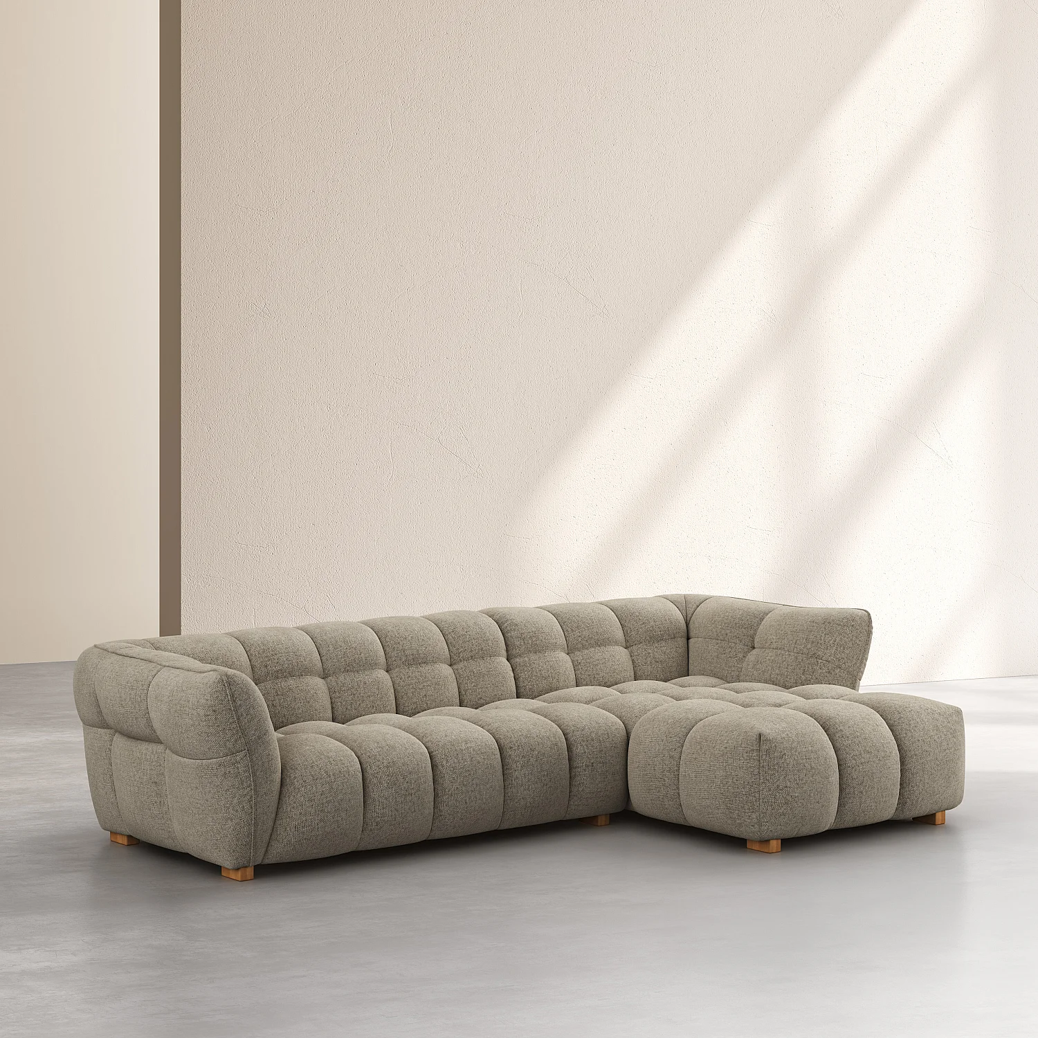 Canapé d'angle droit en tissu chenille Nino - Grège - 3