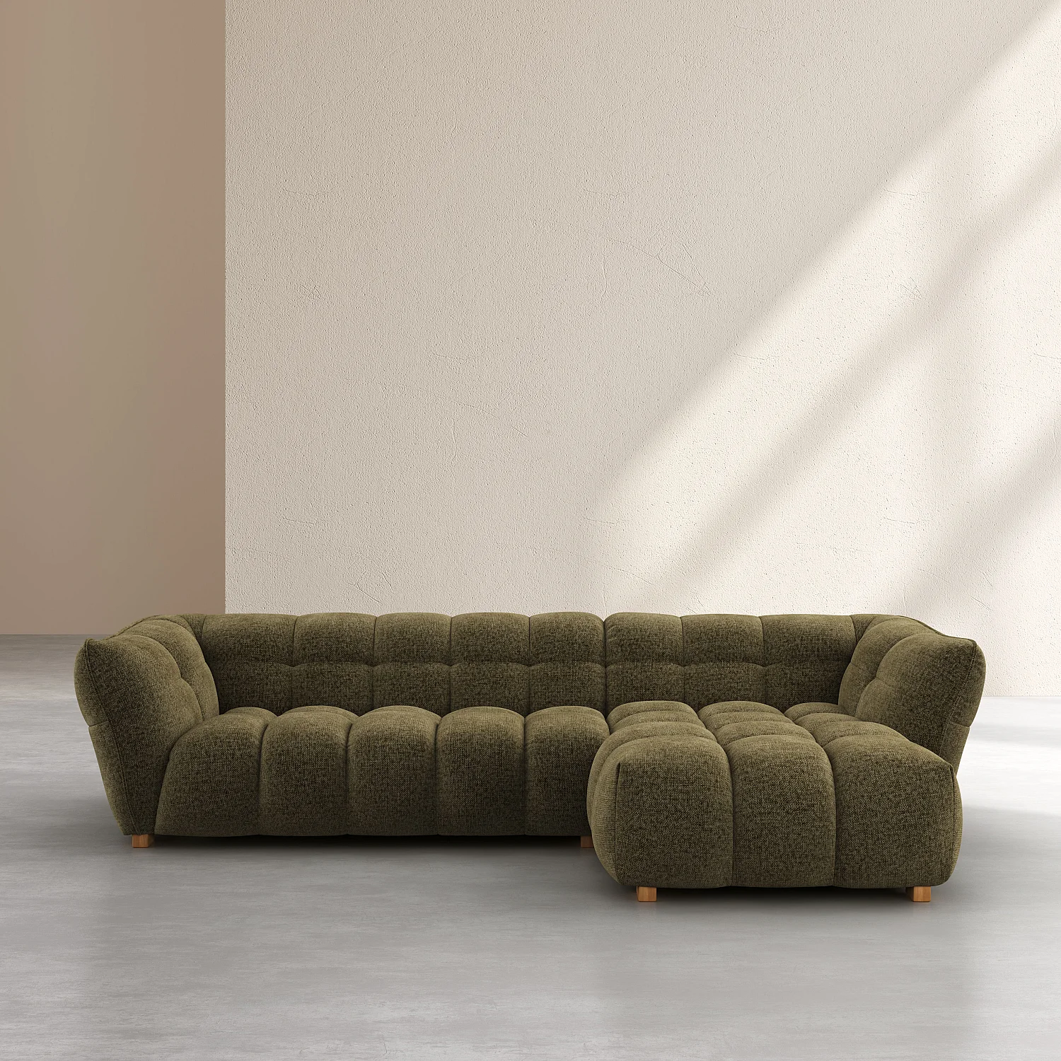 Canapé d'angle droit en tissu chenille Nino - Vert mousse - 1