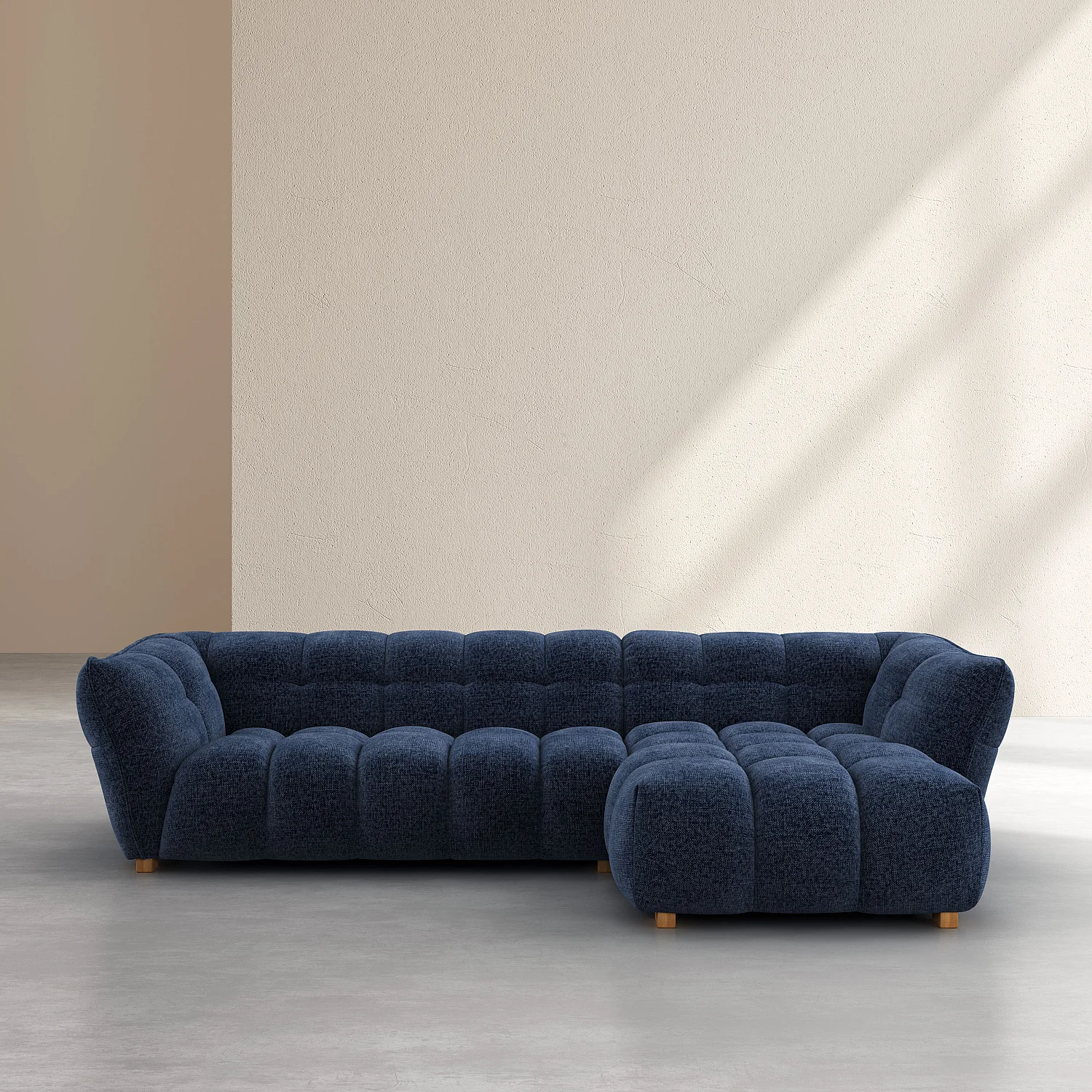 Canapé d'angle droit en tissu chenille Nino - Bleu marine - 1