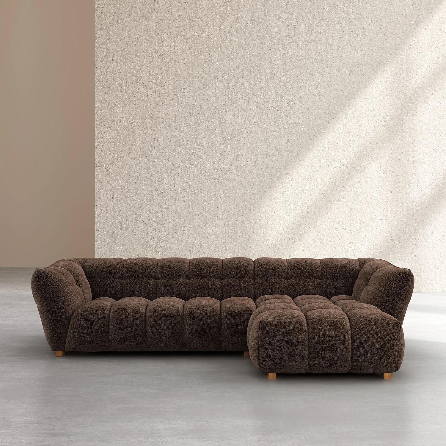 Canapé d'angle droit en tissu chenille Nino - Chocolat - 1