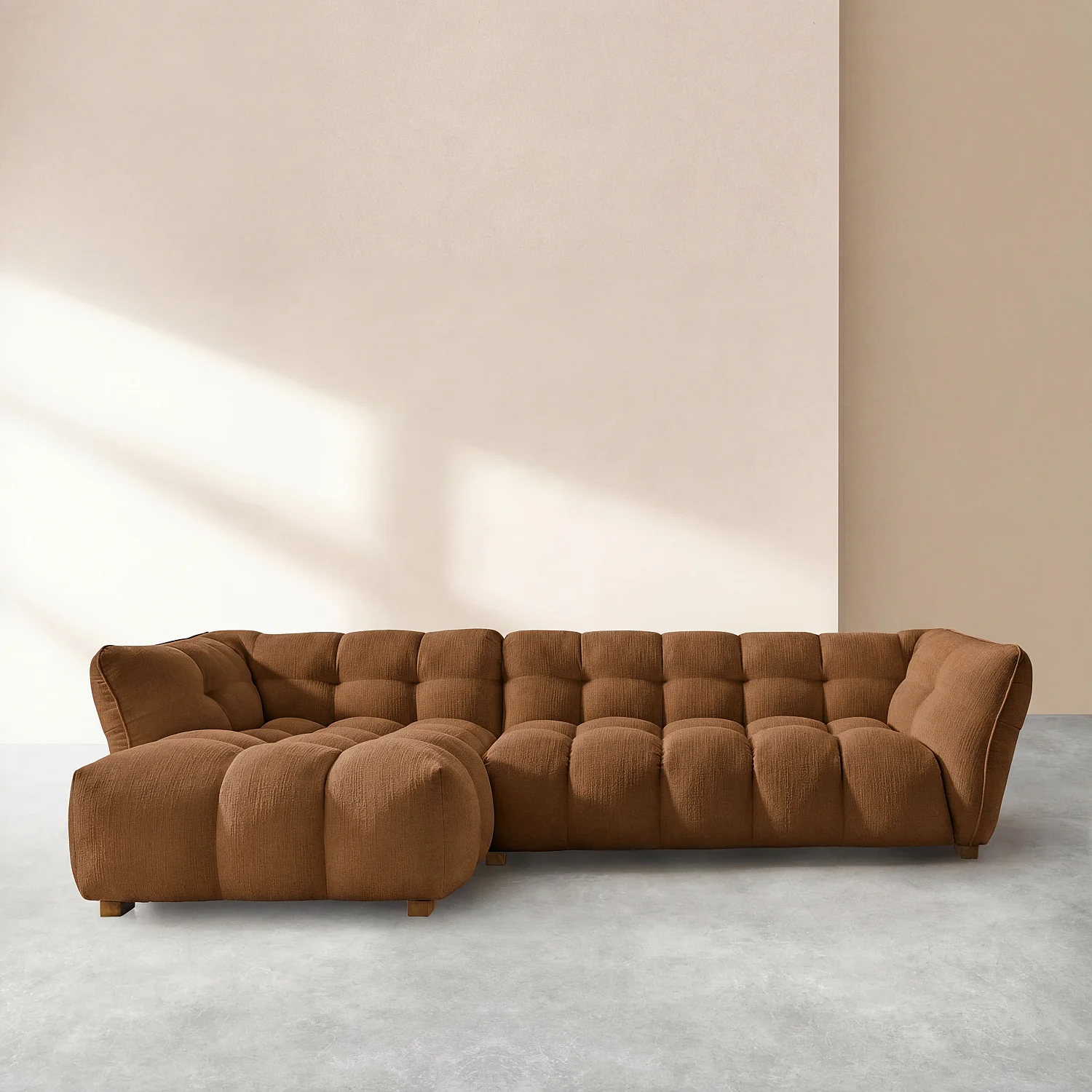 Canapé d'angle gauche en tissu bouclette courte Mira - Marron noisette - 1